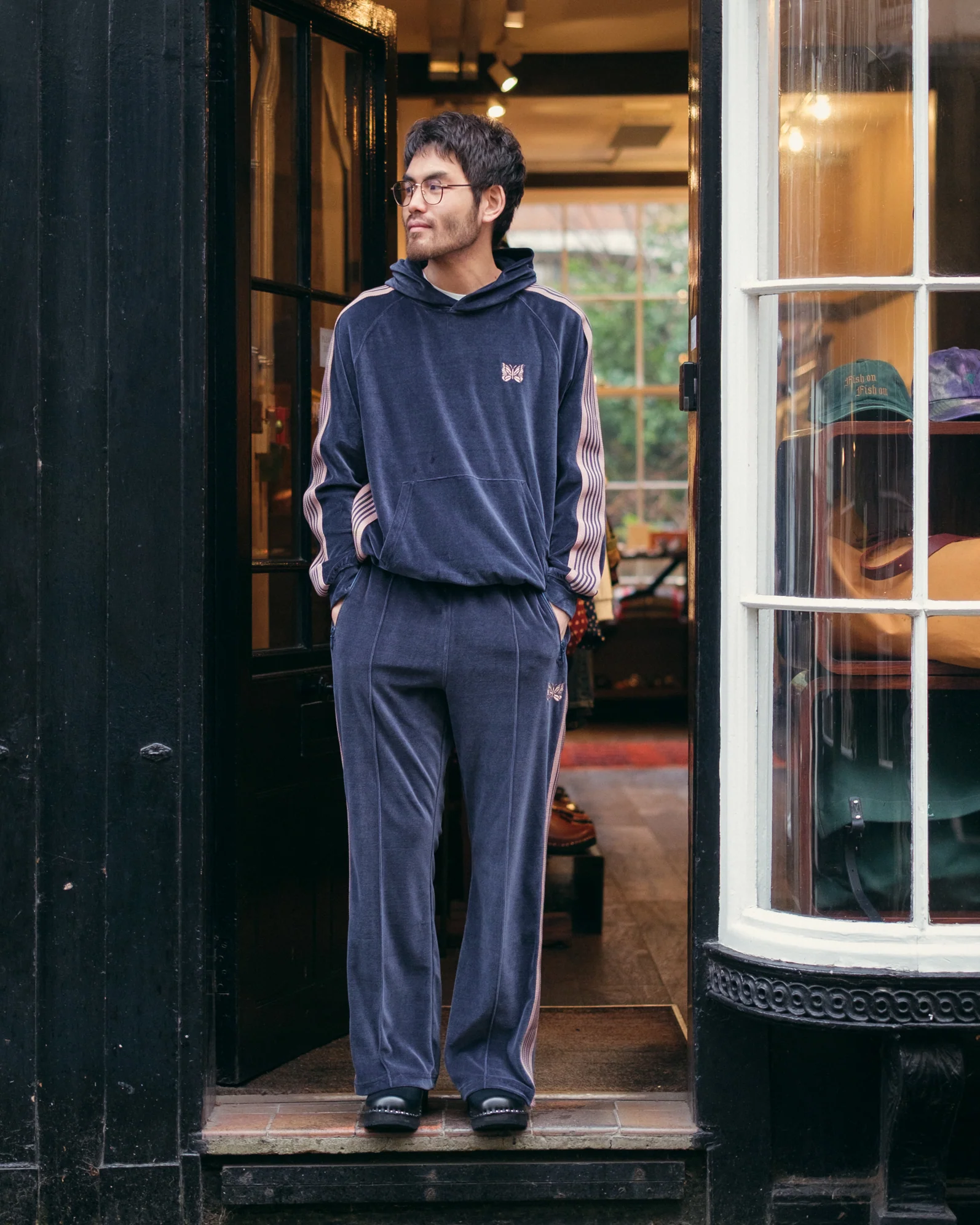 Boot-Cut Track Pant – Steel Blue Velour - Image 2