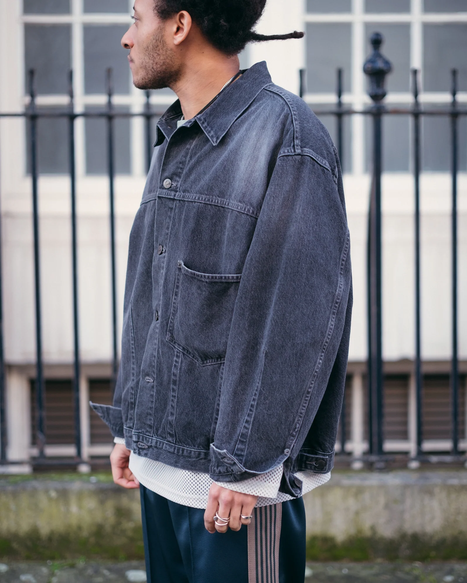 Darts Bottom Jean Jacket – Black 12oz Denim - Image 2