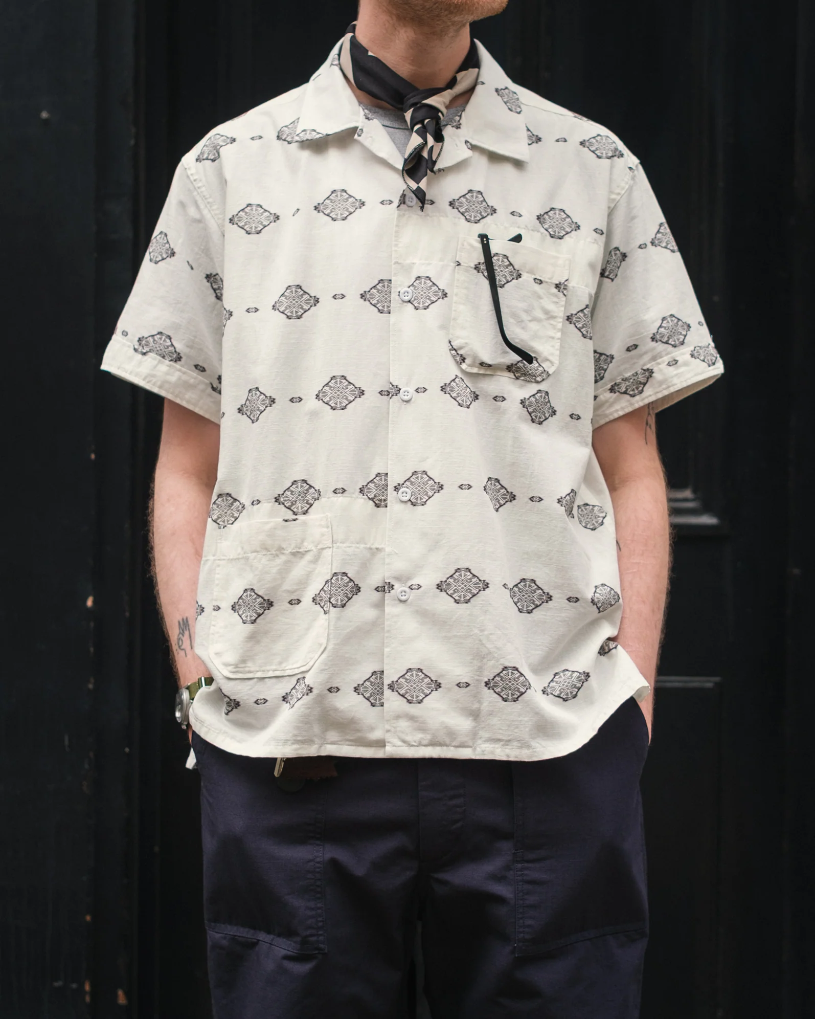 Camp Shirt – White Ikat Print - Image 2