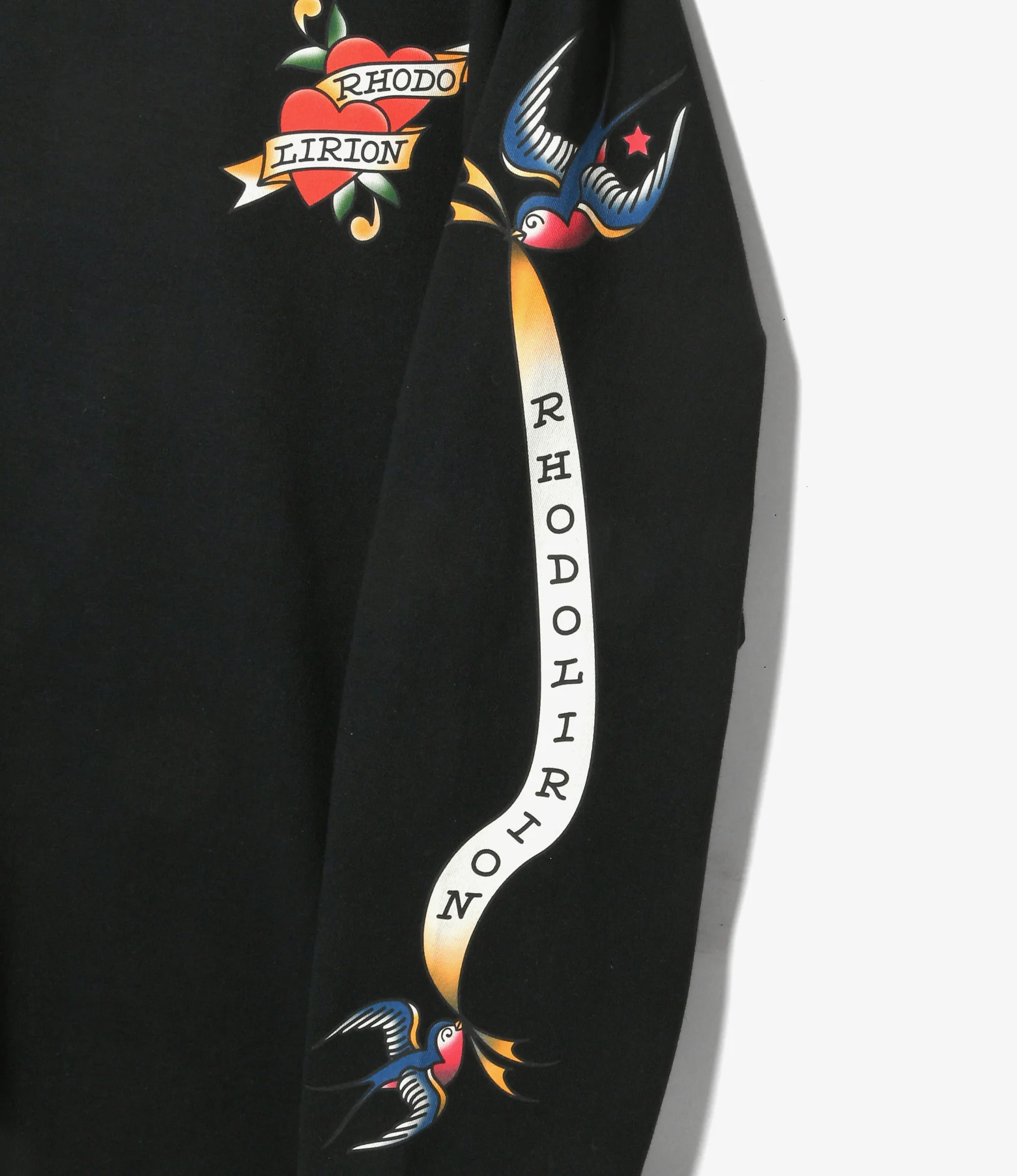 Crew Neck Long Sleeve T-Shirt – Black 'Tattoo' Print - Image 3