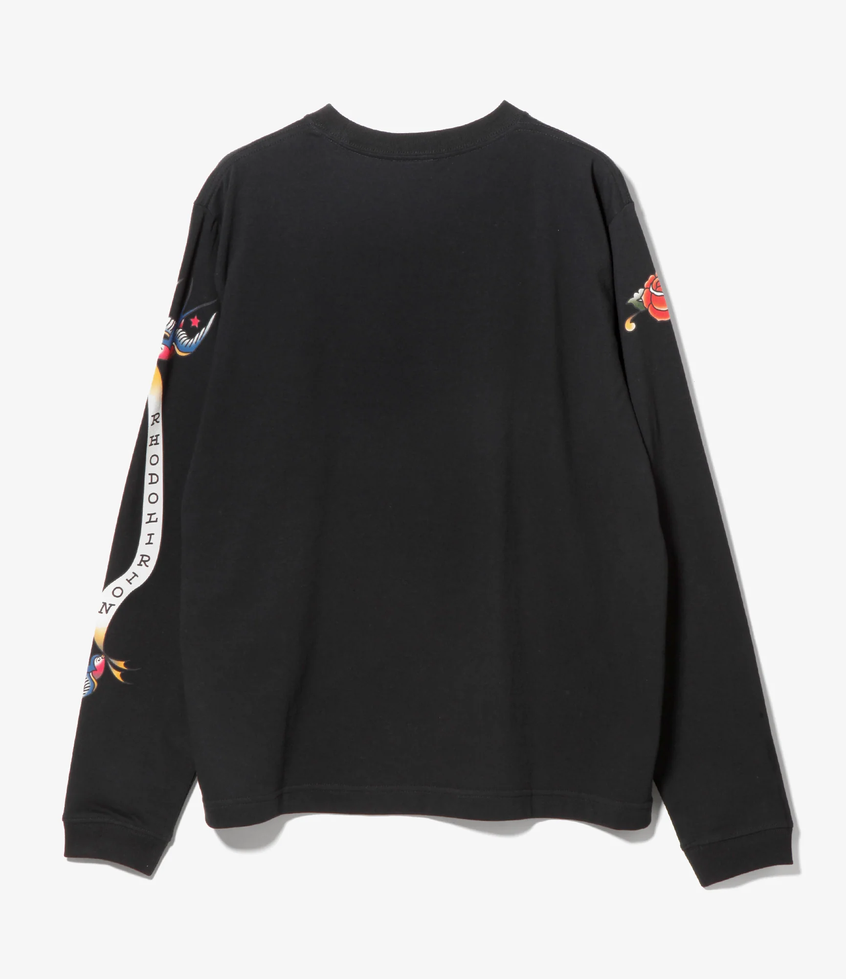 Crew Neck Long Sleeve T-Shirt – Black 'Tattoo' Print - Image 4