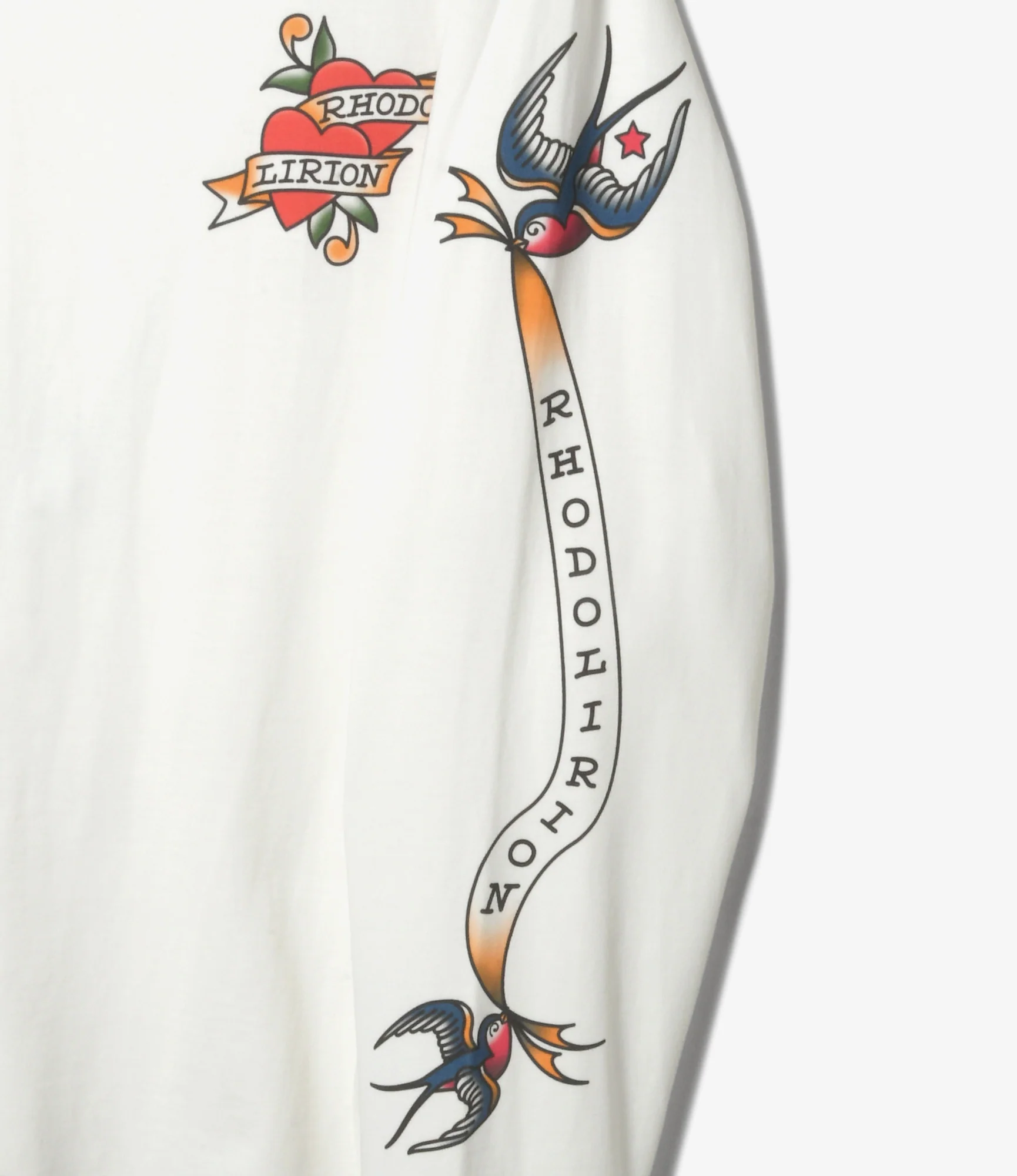 Crew Neck Long Sleeve T-Shirt – White 'Tattoo' Print - Image 3