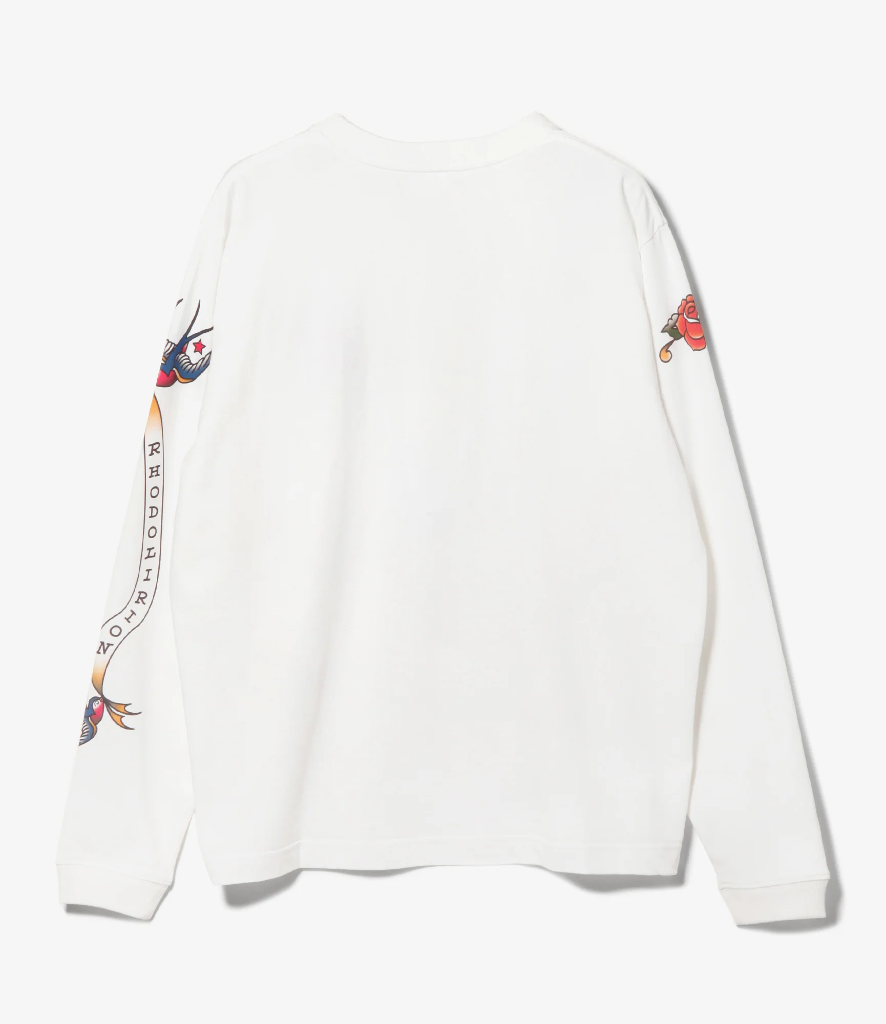 Crew Neck Long Sleeve T-Shirt – White 'Tattoo' Print - Image 4