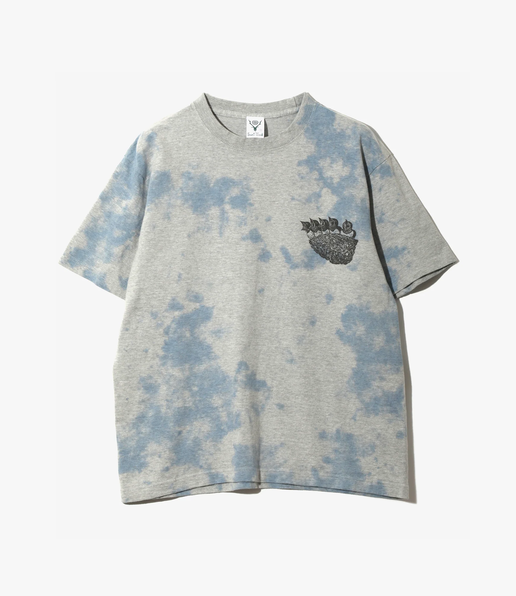 Crew Neck T-Shirt – Blue 'Swallow' Print Jersey