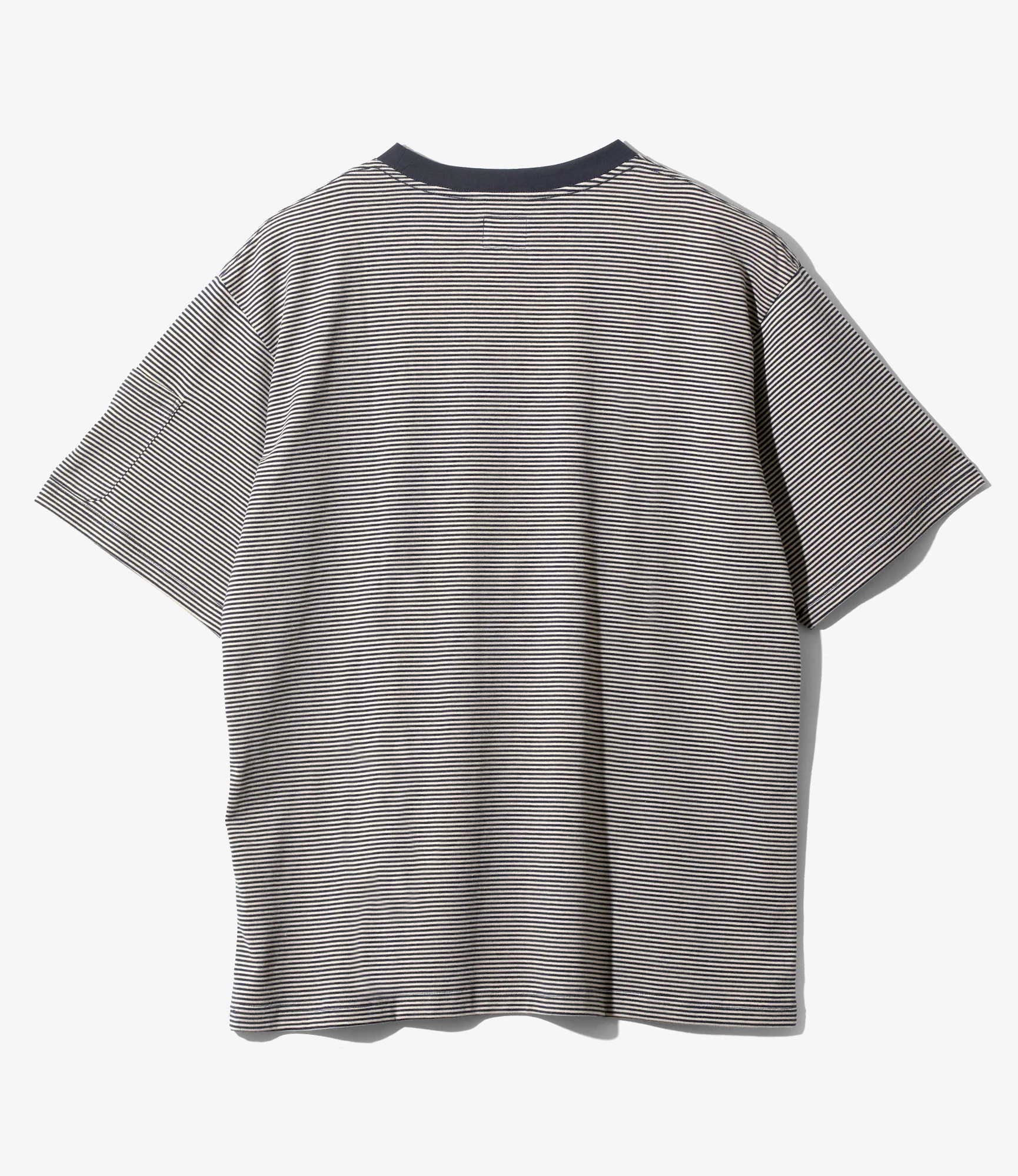 Crew Neck T-Shirt – Navy/Beige Stripe Jersey - Image 3