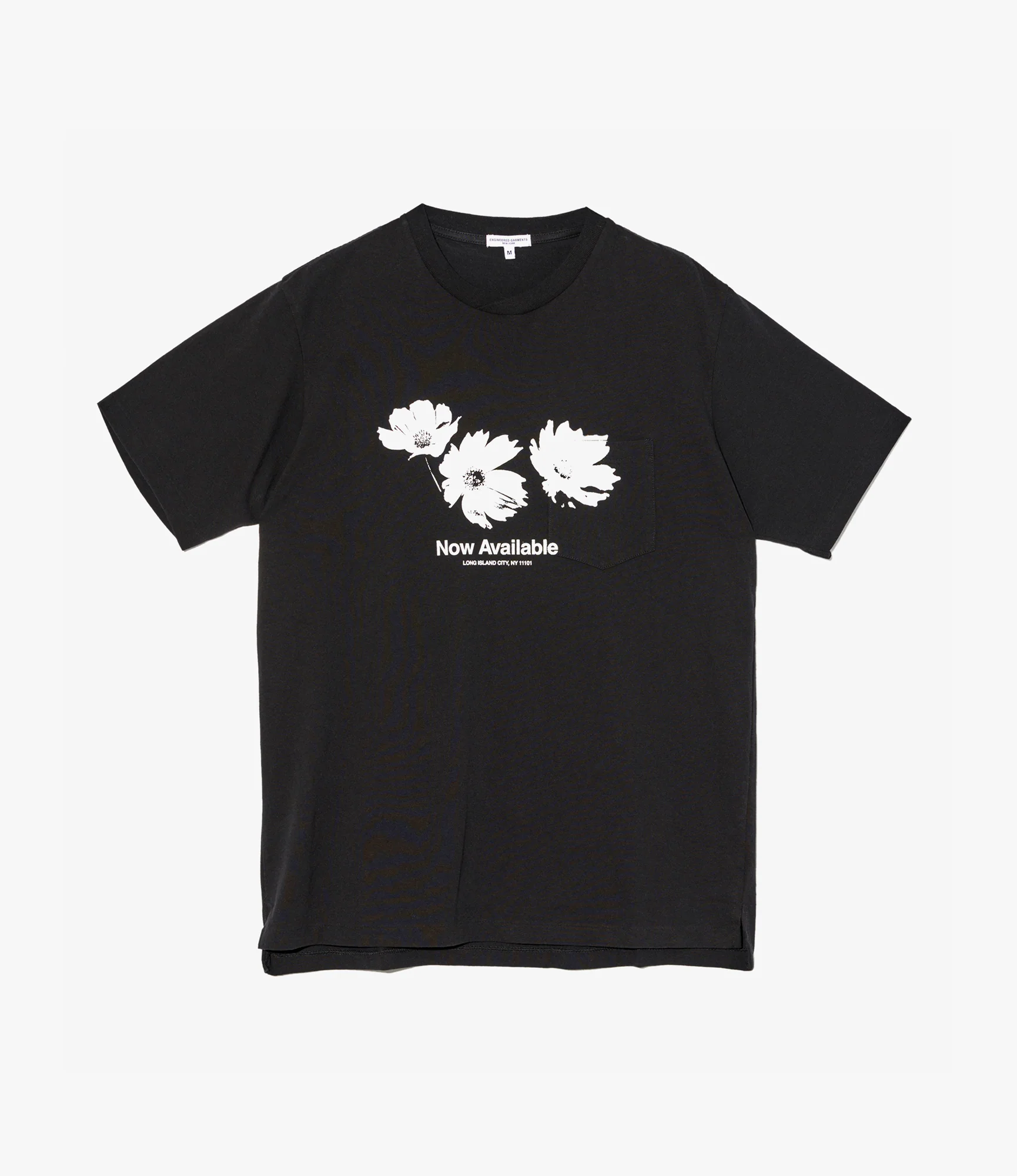 Cross Neck T–Shirt – Black 'Flower' Print