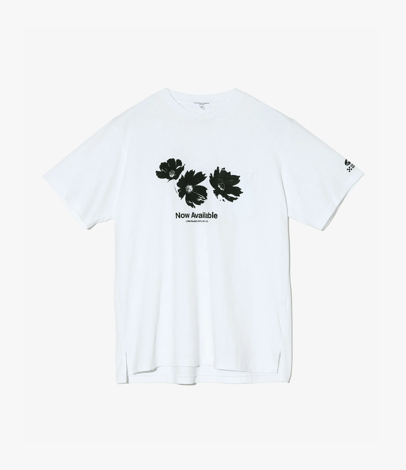 Cross Neck T–Shirt – White 'Flower' Print