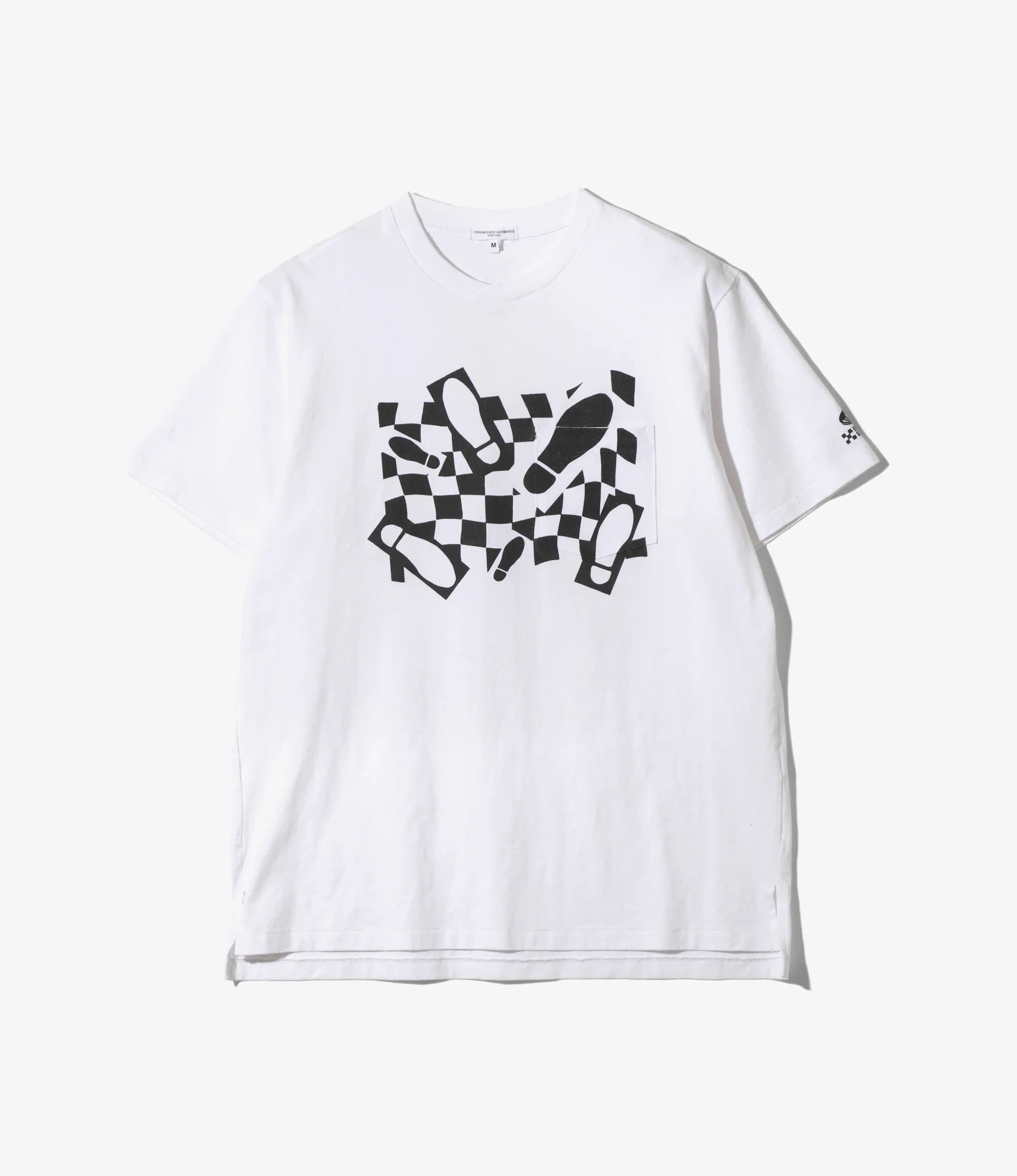 Cross Neck T–Shirt – White 'Footprint' Print