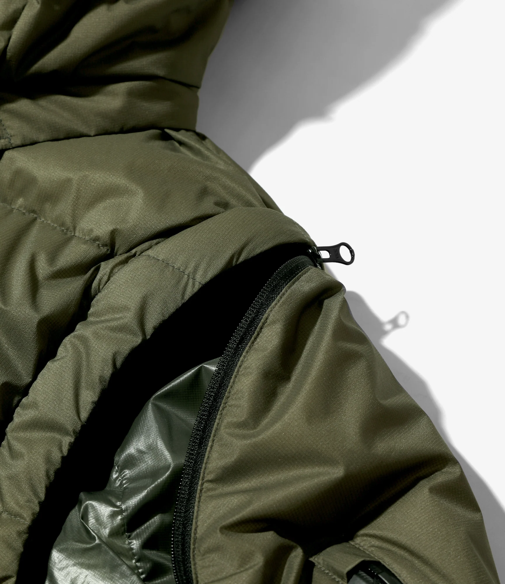 Detachable Down Coat – Khaki Nylon - Image 6