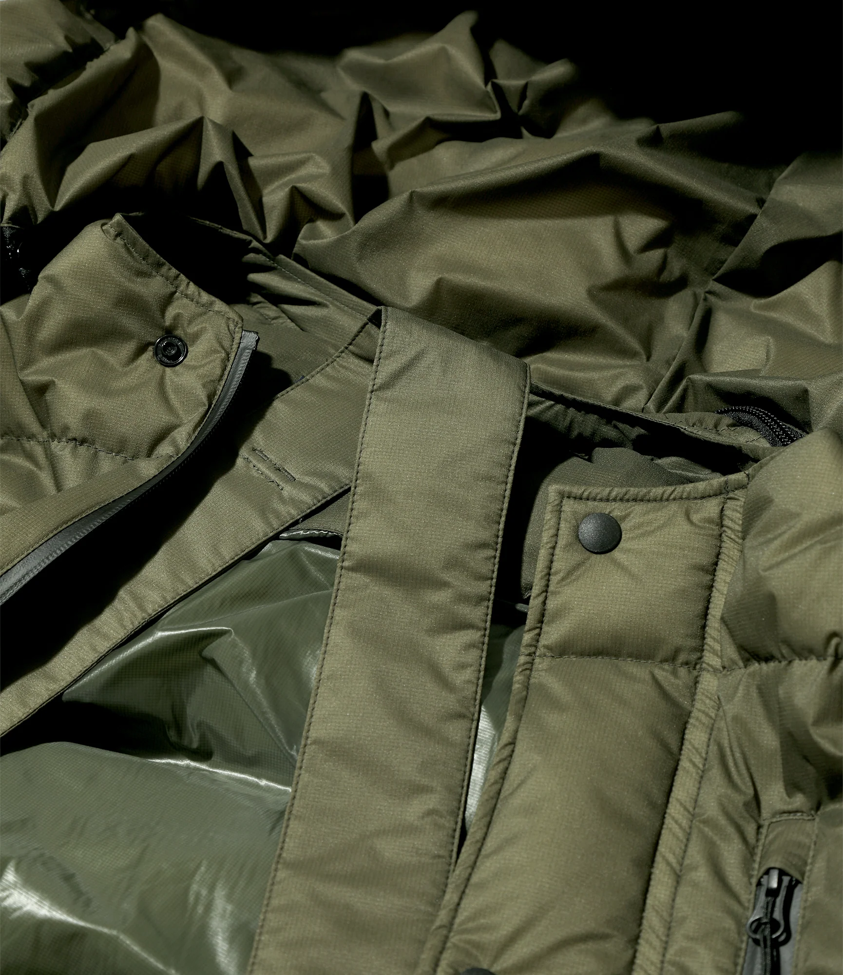 Detachable Down Coat – Khaki Nylon - Image 9