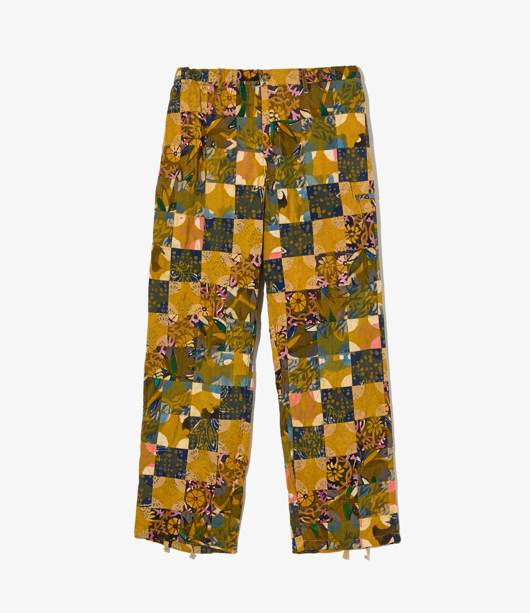 Drawstring Pant – Olive Mixed Pattern Patchwork