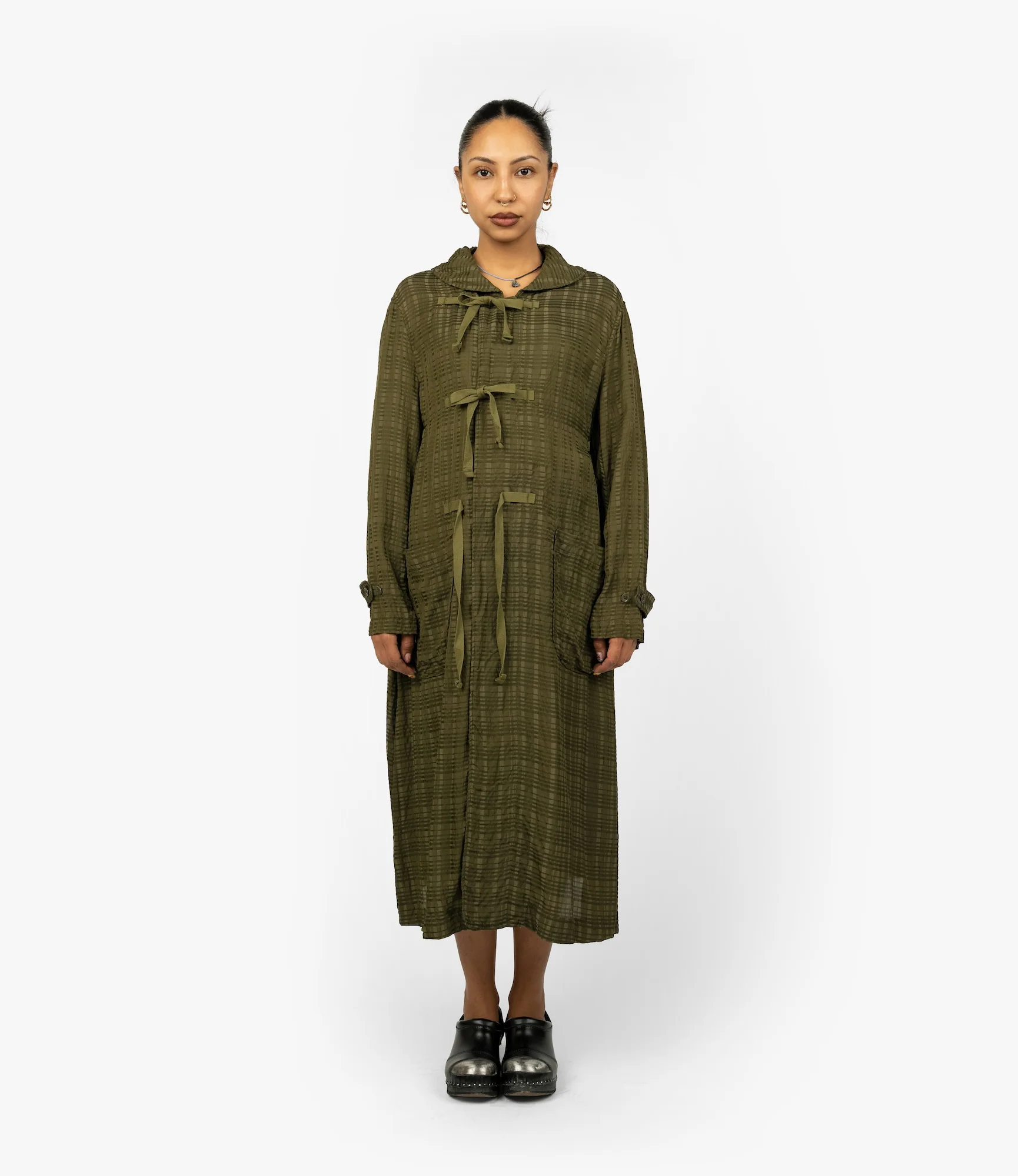 Duffle Dress – Olive Check Rayon Cotton - Image 2