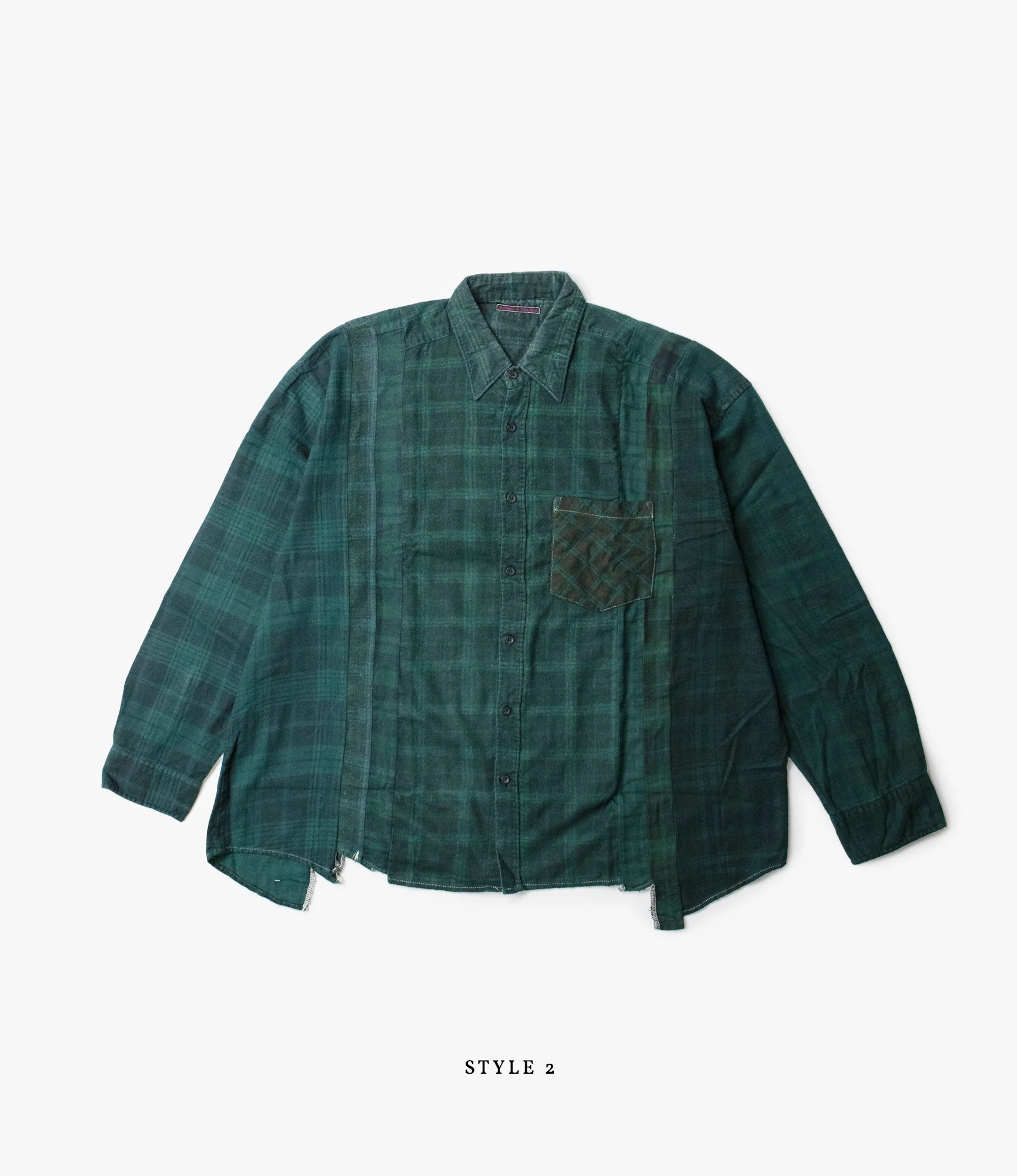 Wide 7 Cuts Shirt – Green Overdyed Flannel - Image 3