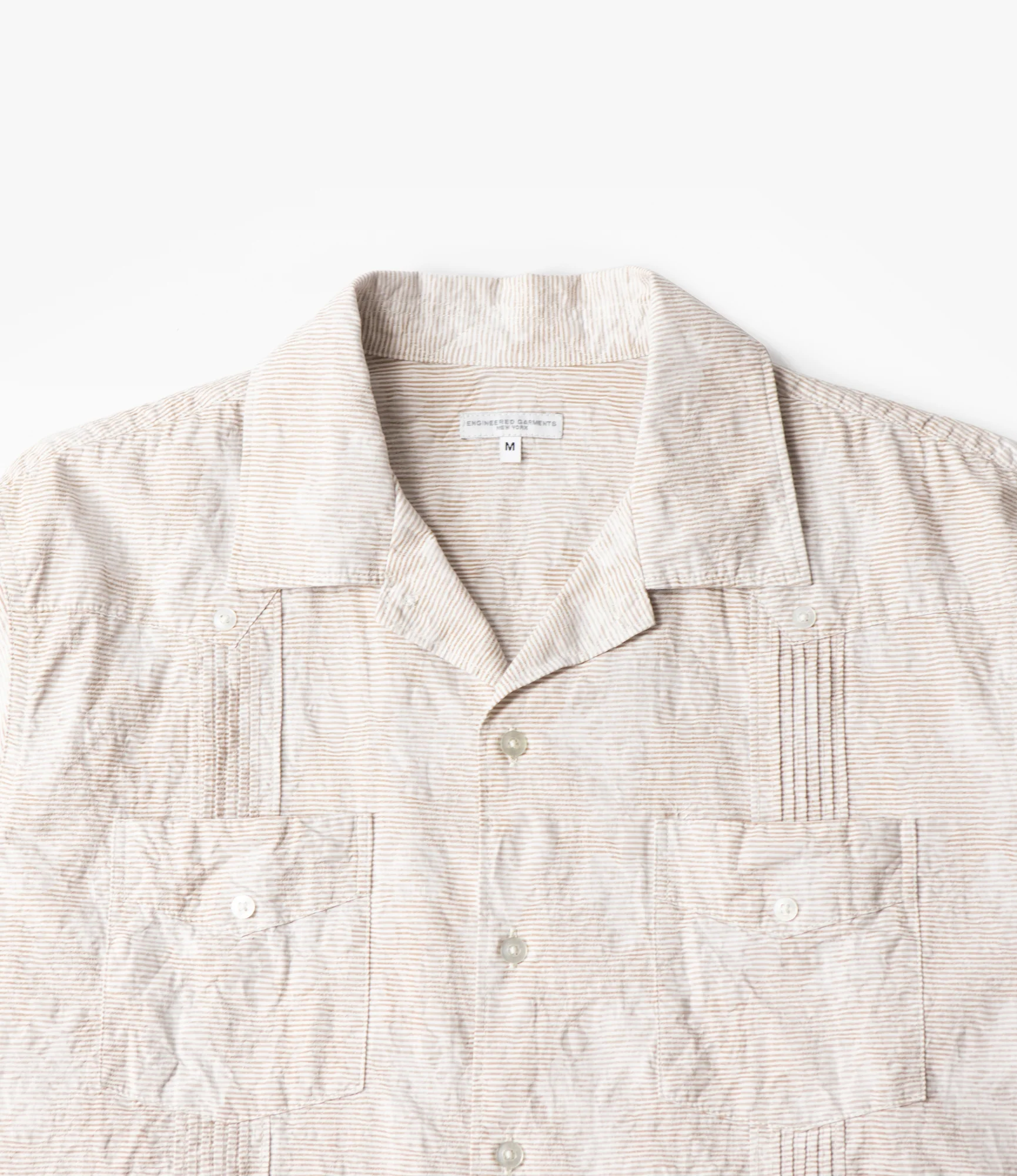 Guayabera Shirt – Khaki Floral Jacquard Striped Dobby - Image 3