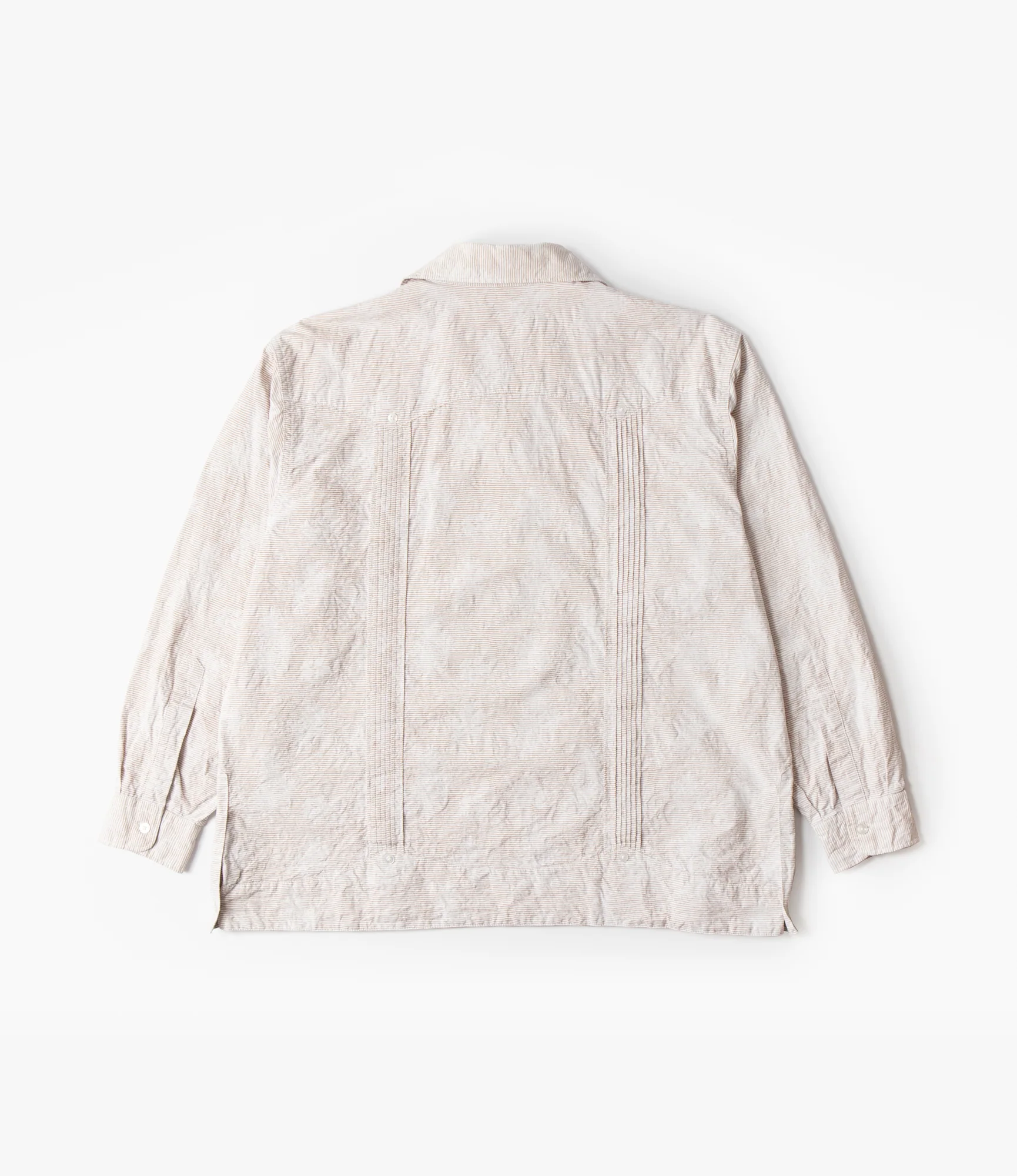 Guayabera Shirt – Khaki Floral Jacquard Striped Dobby - Image 5