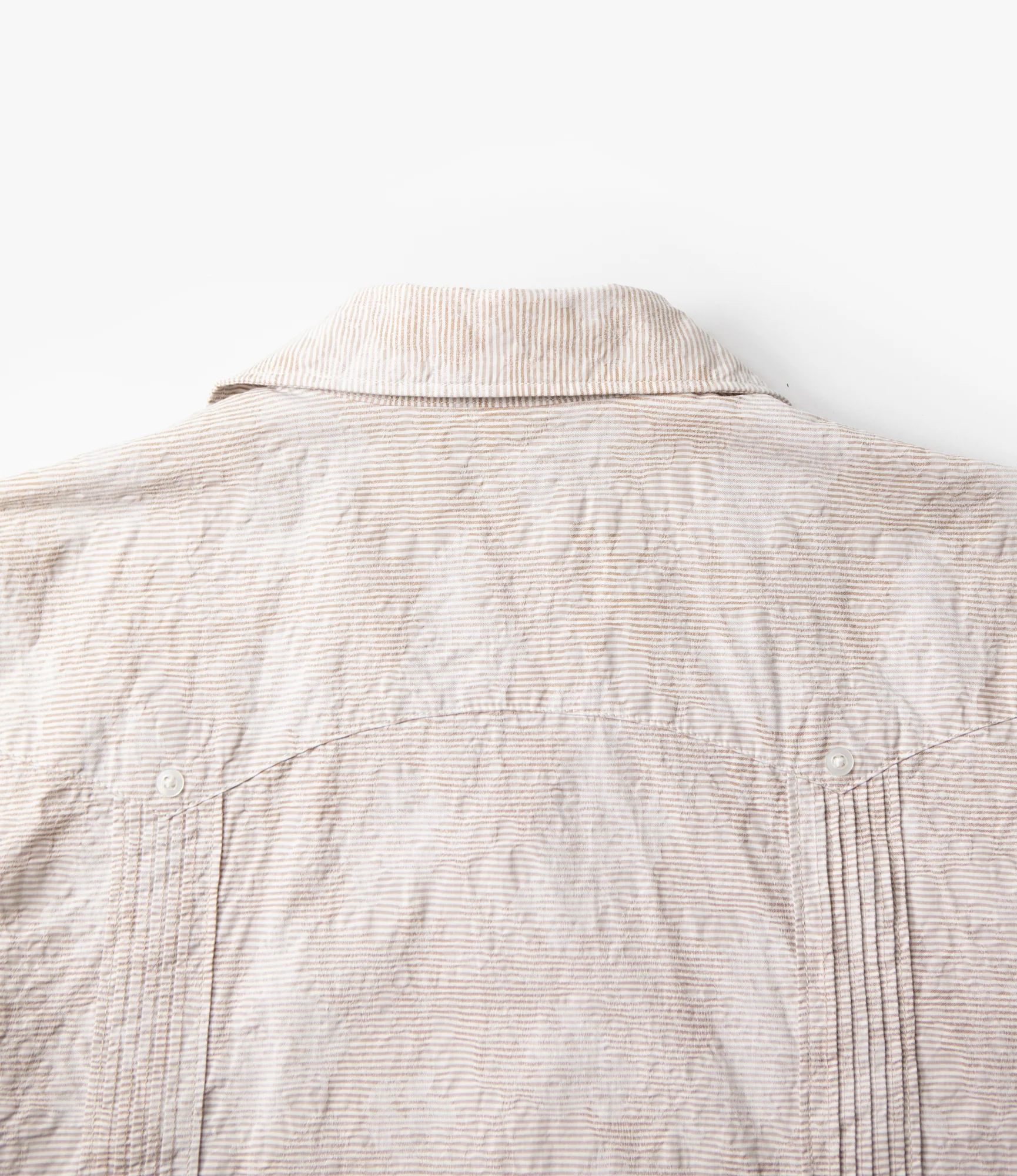 Guayabera Shirt – Khaki Floral Jacquard Striped Dobby - Image 6