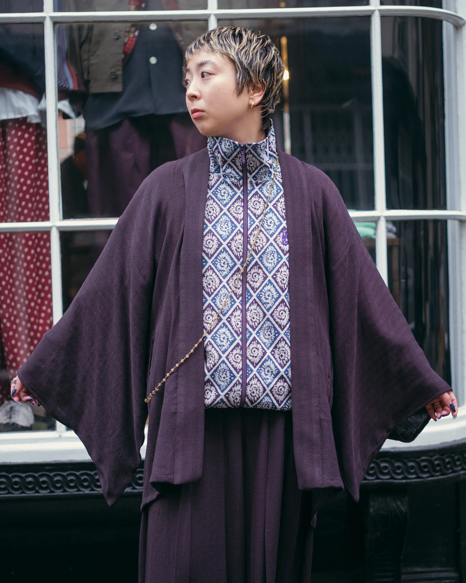 Haori Jacket – Burgundy Stripe - Image 2