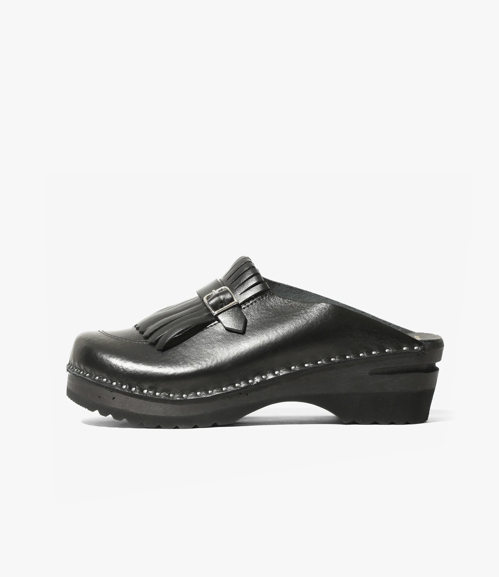 Kilt & Strap Clog – Black Leather