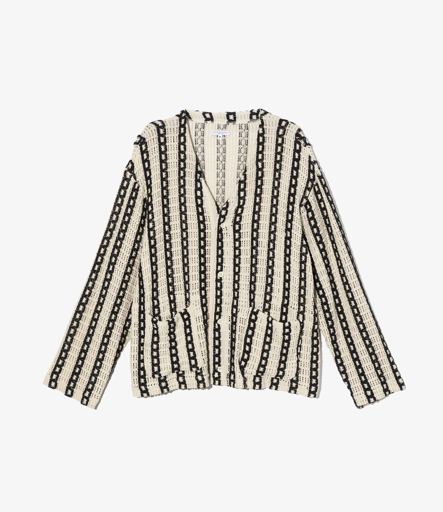 Knit Cardigan – Black/White Striped Crochet