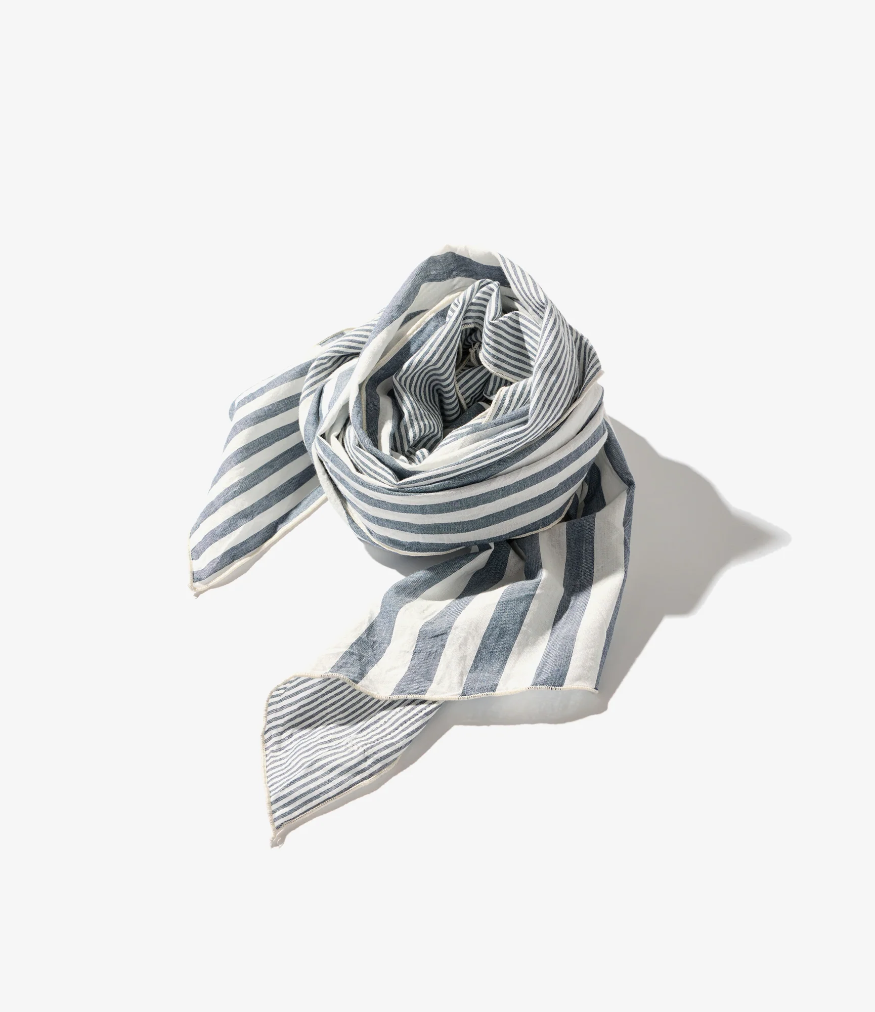 Long Scarf – Blue/White Striped Chambray