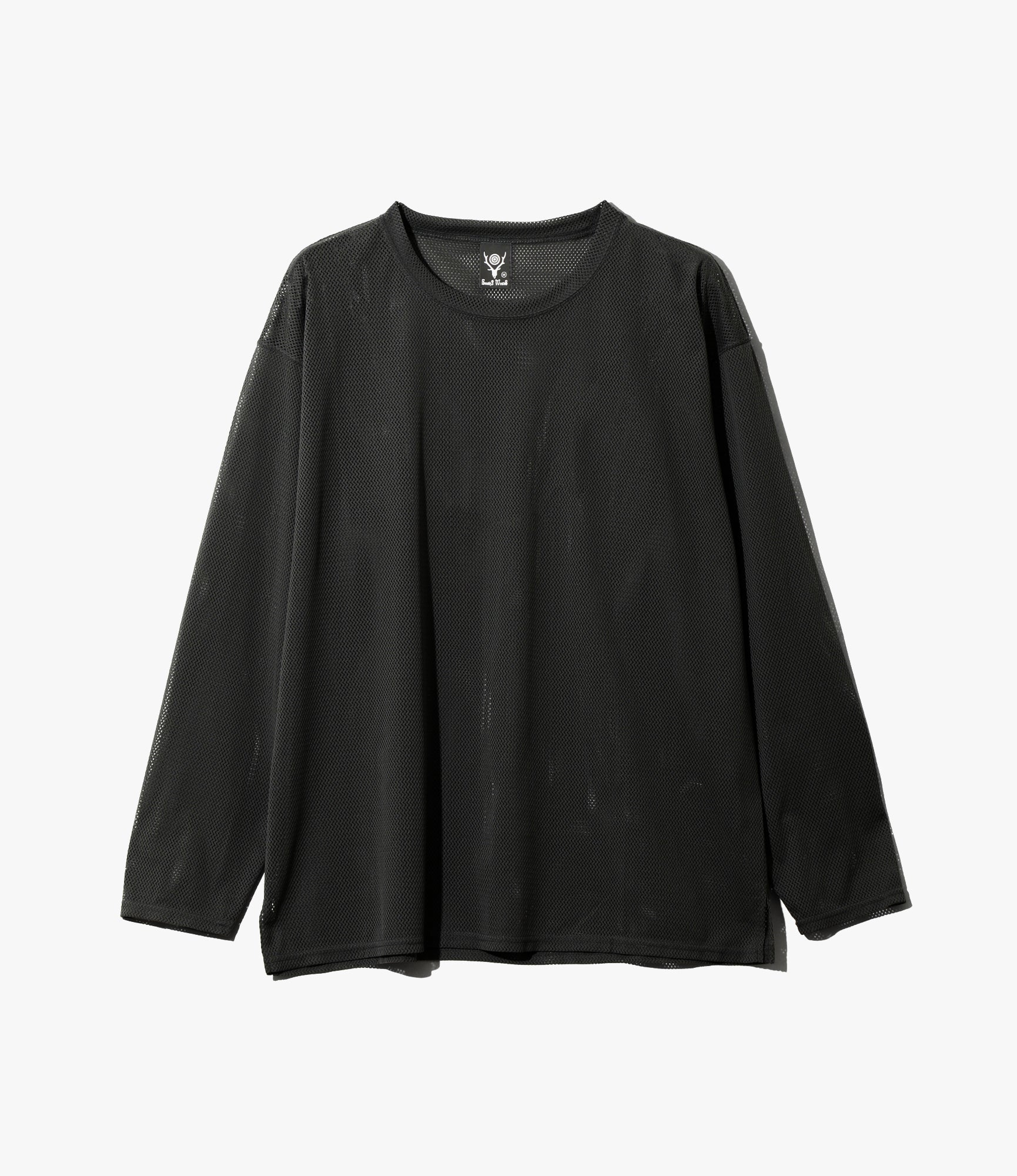 Long Sleeve Crew Neck – Black Knit Mesh