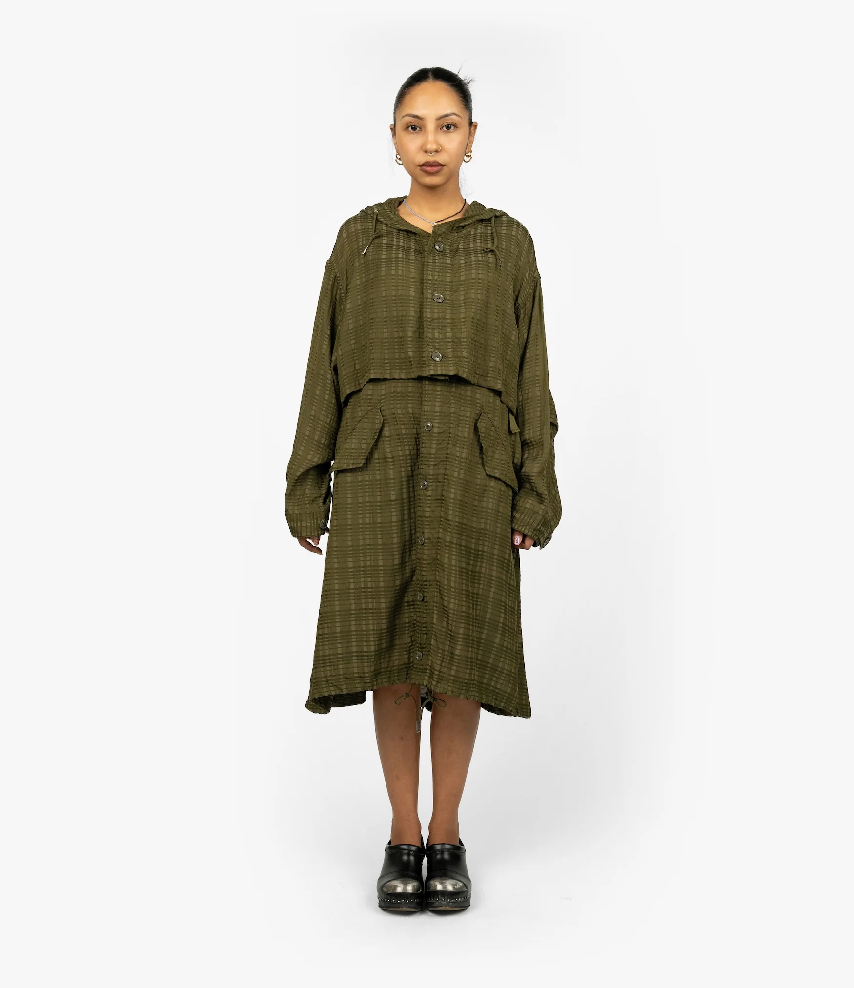 M51 Dress – Olive Check Rayon Cotton - Image 2