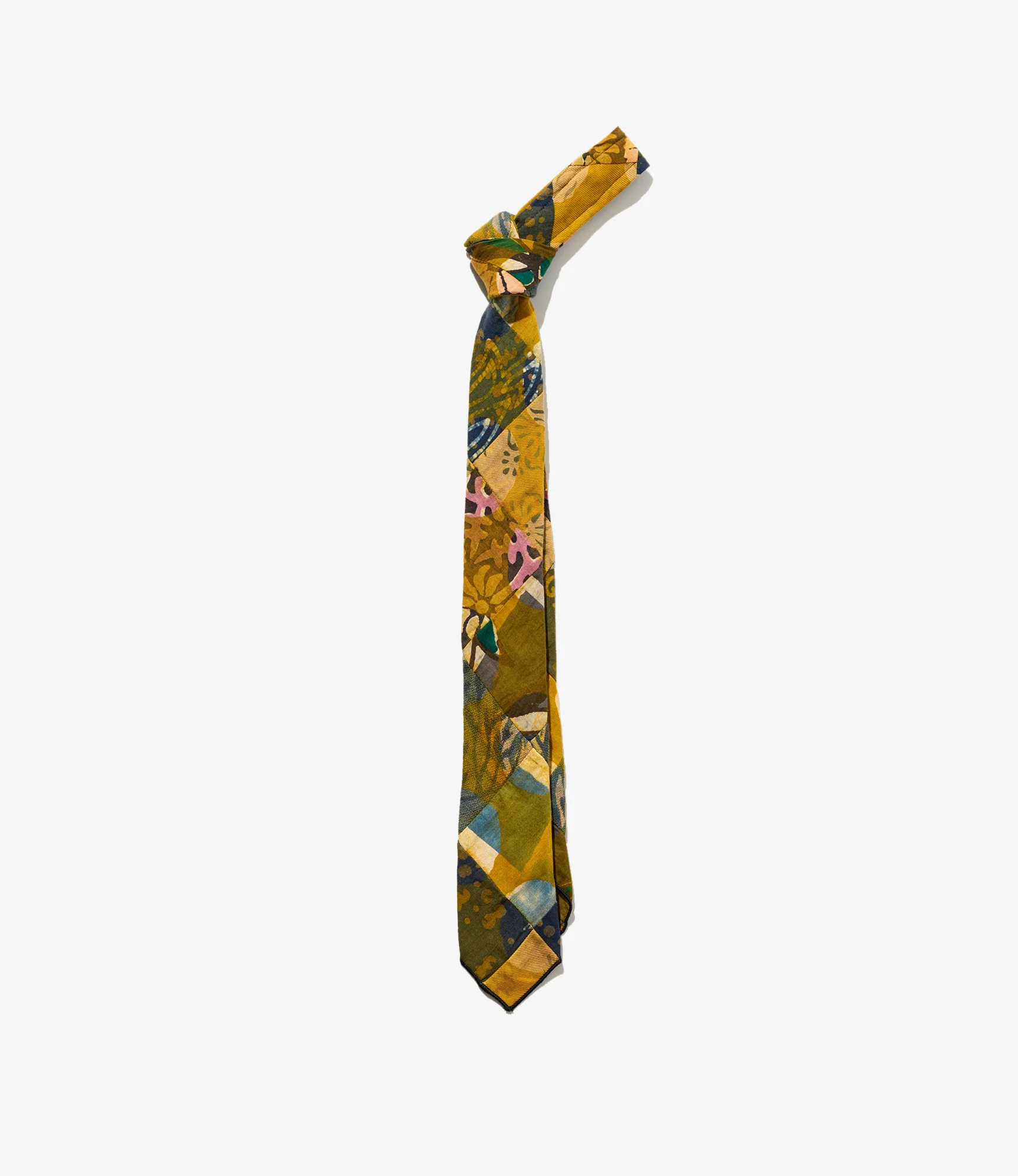 Narrow Tie – Olive Mixed Pattern Patchwork