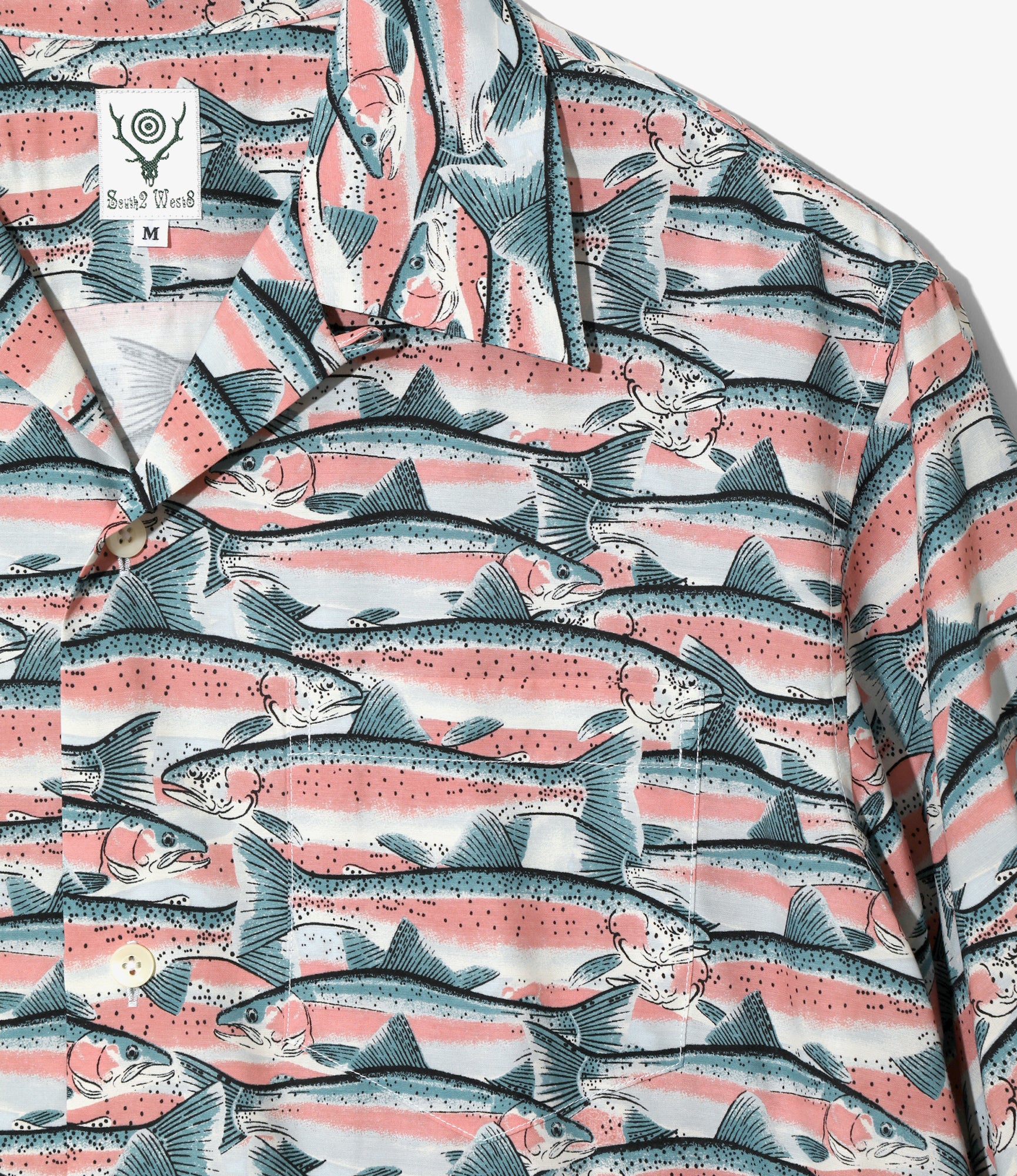 Open Collar Short Sleeve Shirt – Blue Trout Pattern - Image 3