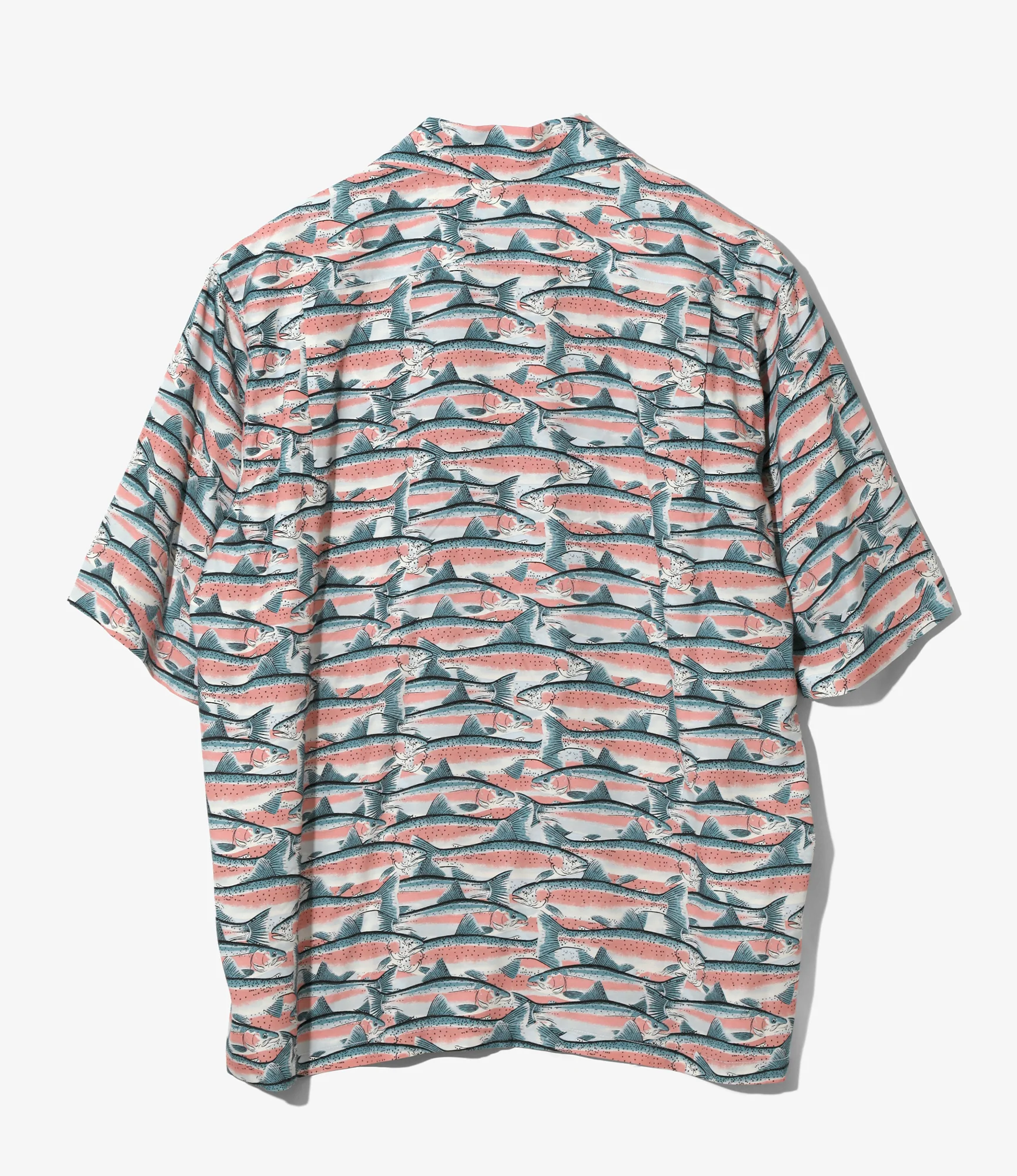 Open Collar Short Sleeve Shirt – Blue Trout Pattern - Image 4