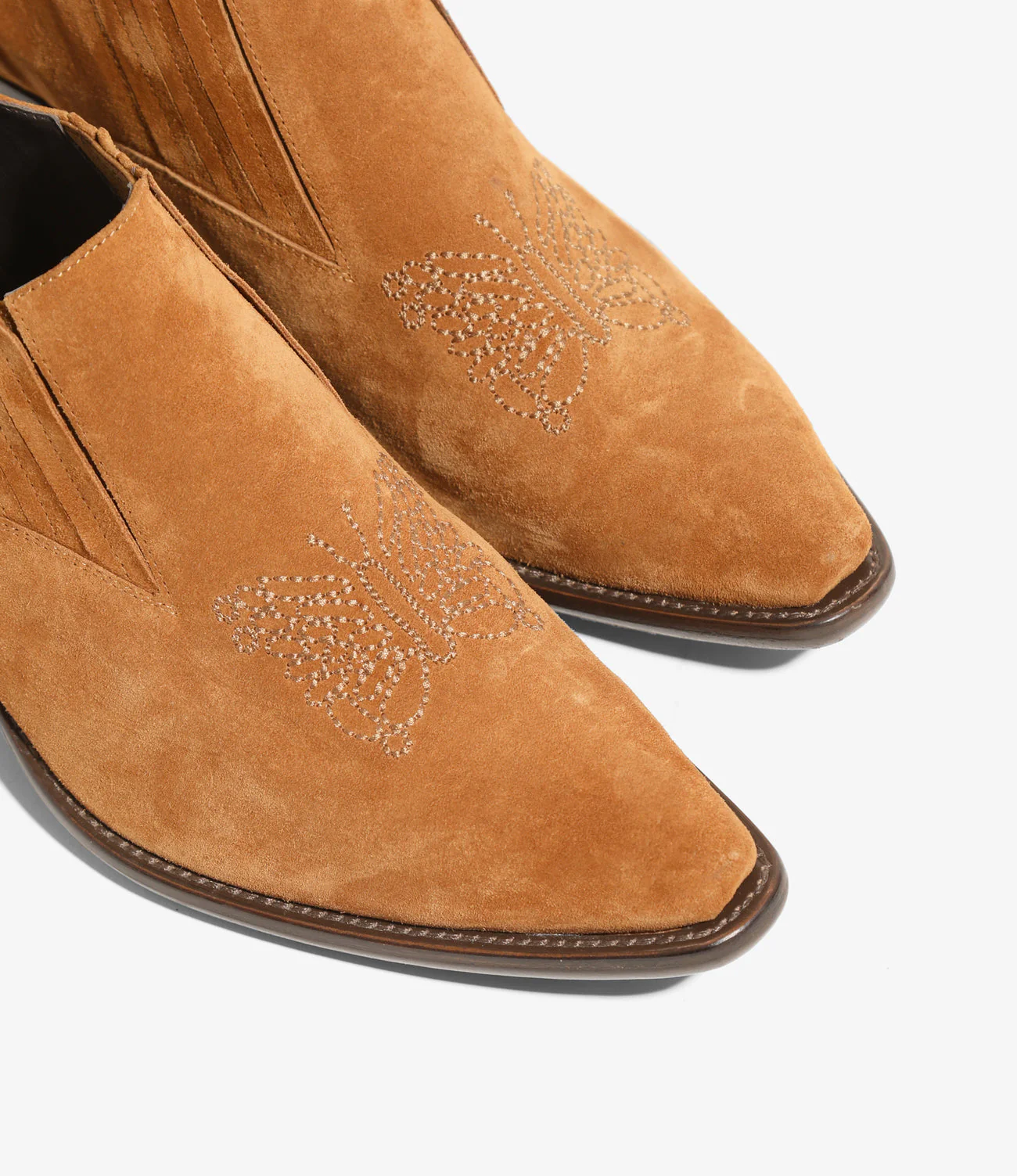 Papillon Stitched Cowboy Shoe – Brown Suede - Image 4