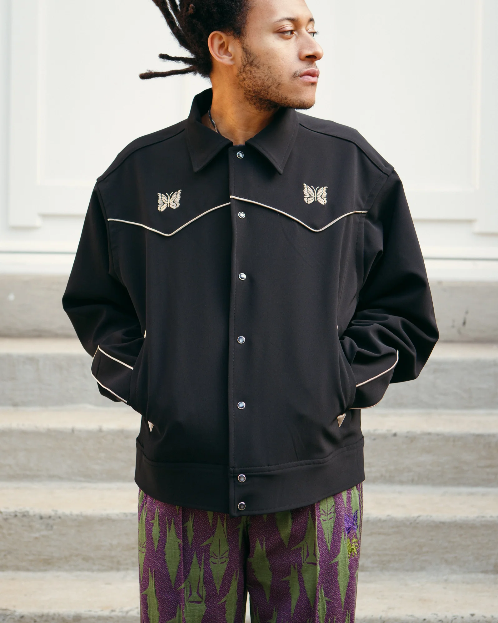 Piping Cowboy Jacket – Black Double Cloth - Image 2