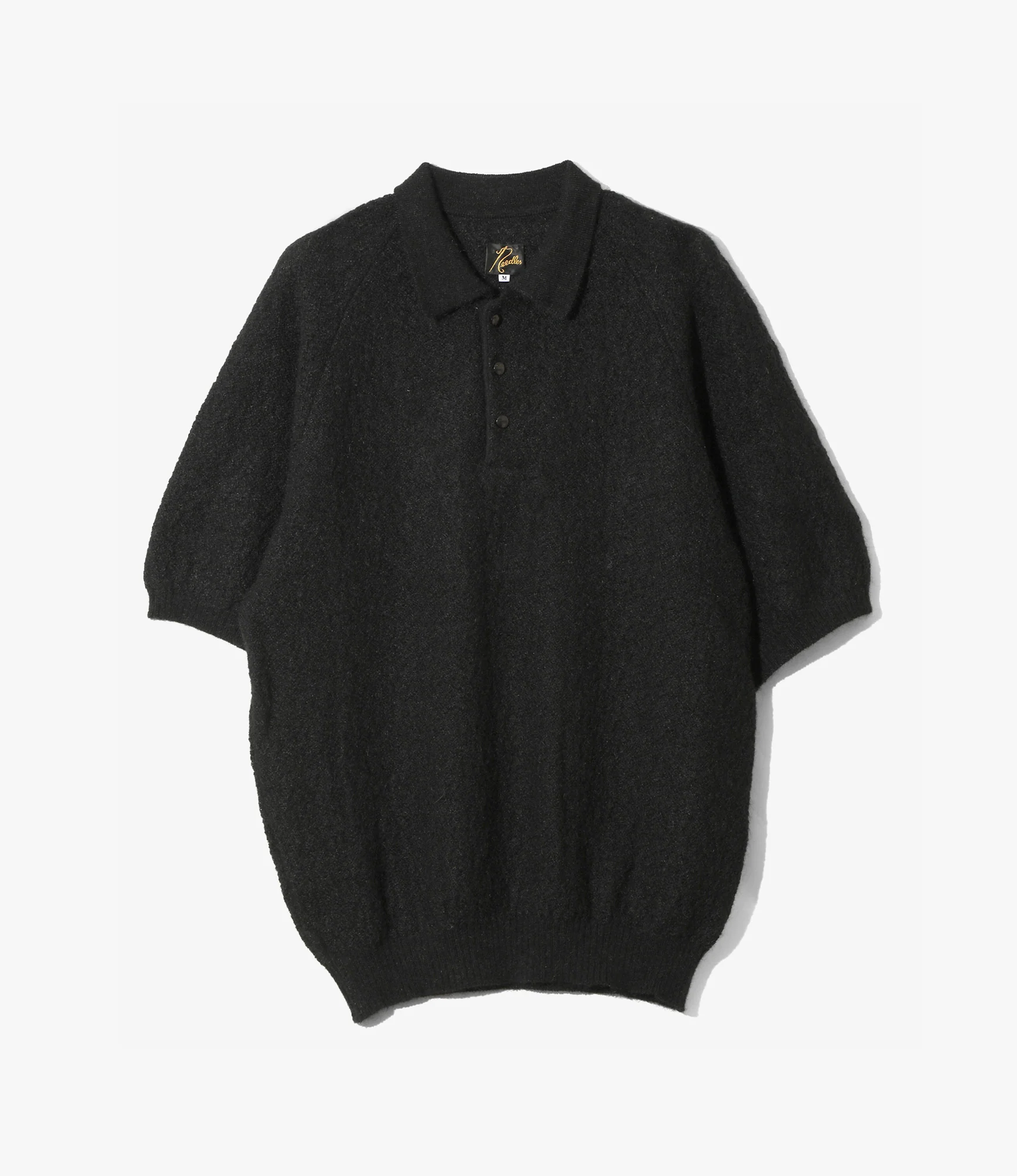 Polo Short Sleeve Sweater – Black Woven Crepe