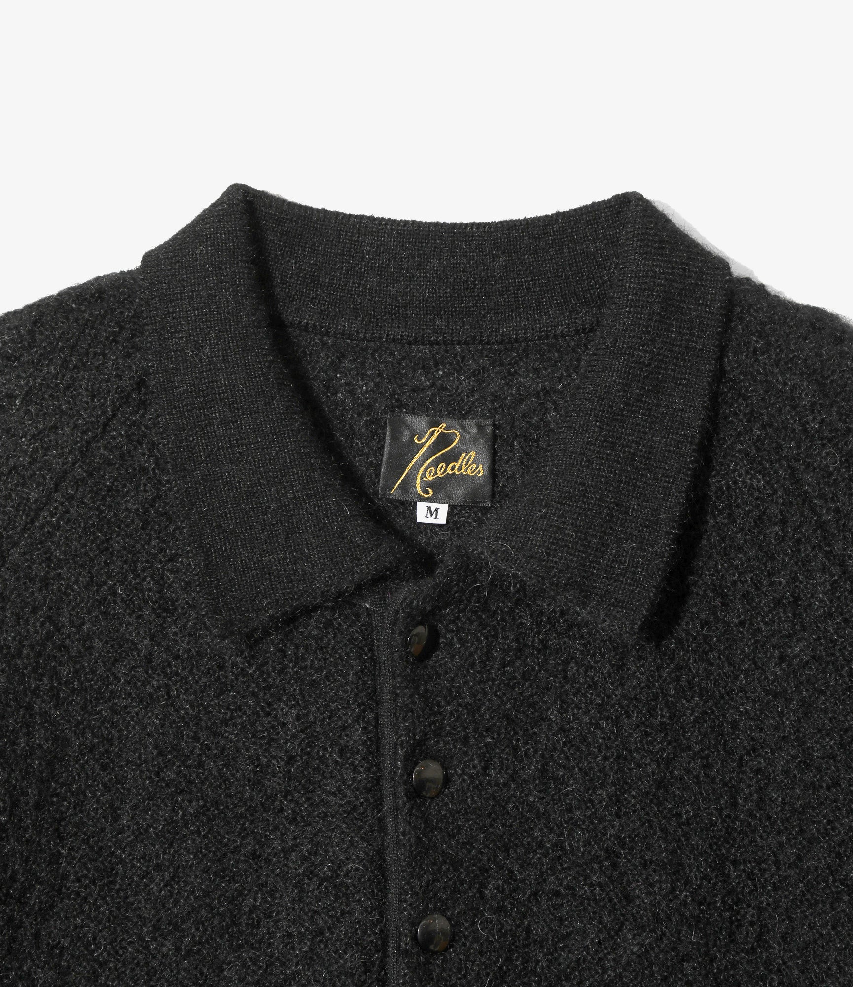Polo Short Sleeve Sweater – Black Woven Crepe - Image 3