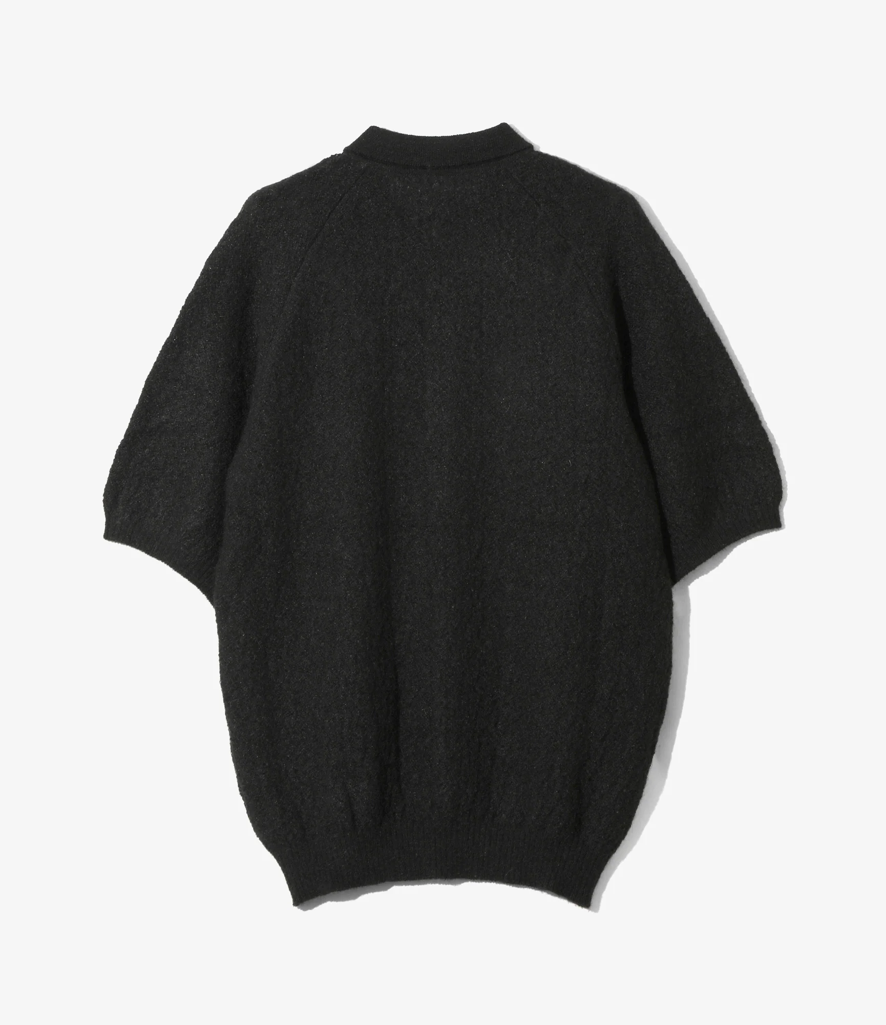 Polo Short Sleeve Sweater – Black Woven Crepe - Image 4