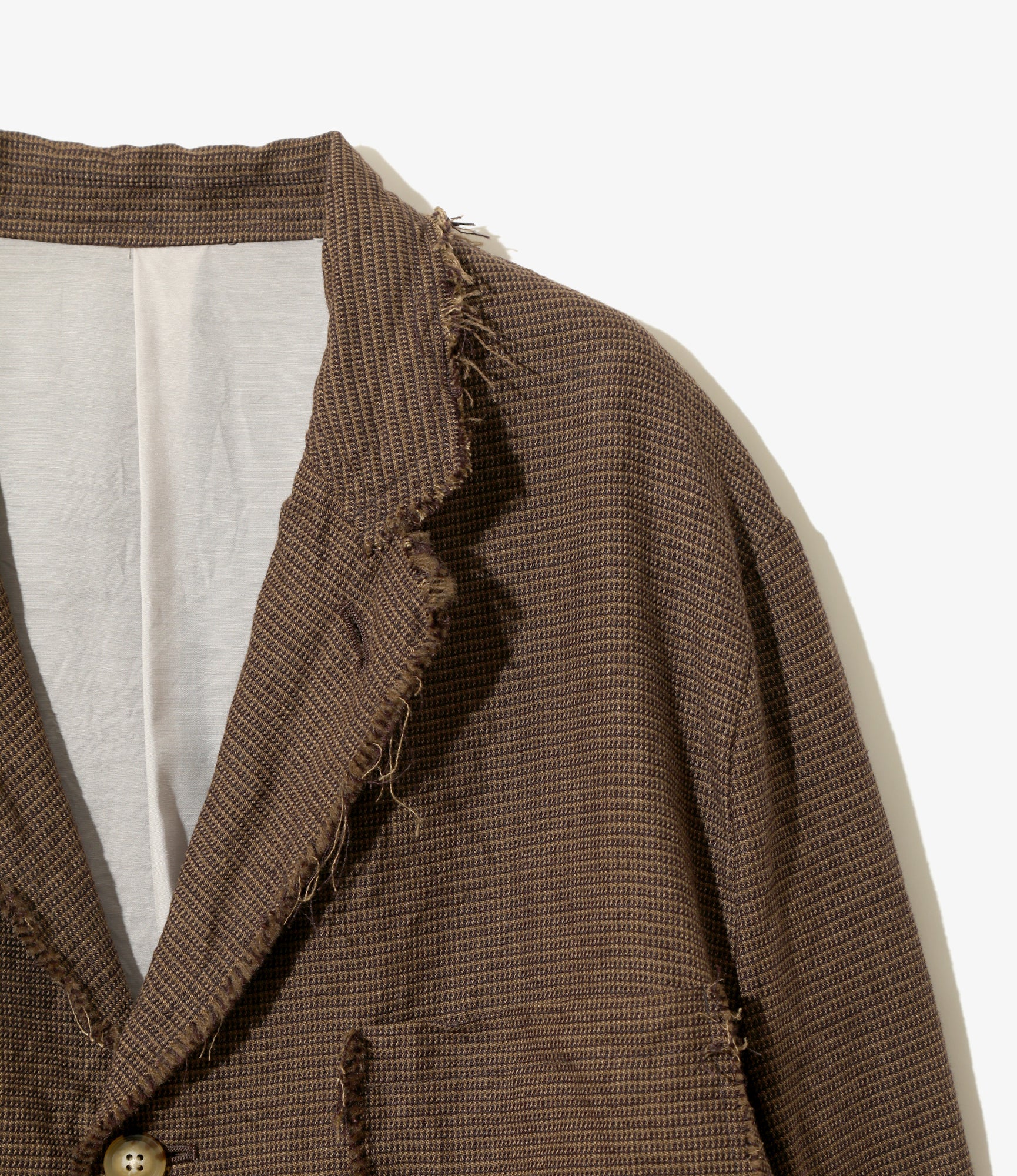 Raw Edge Jacket – Brown Houndstooth Linen/Wool Blend - Image 3