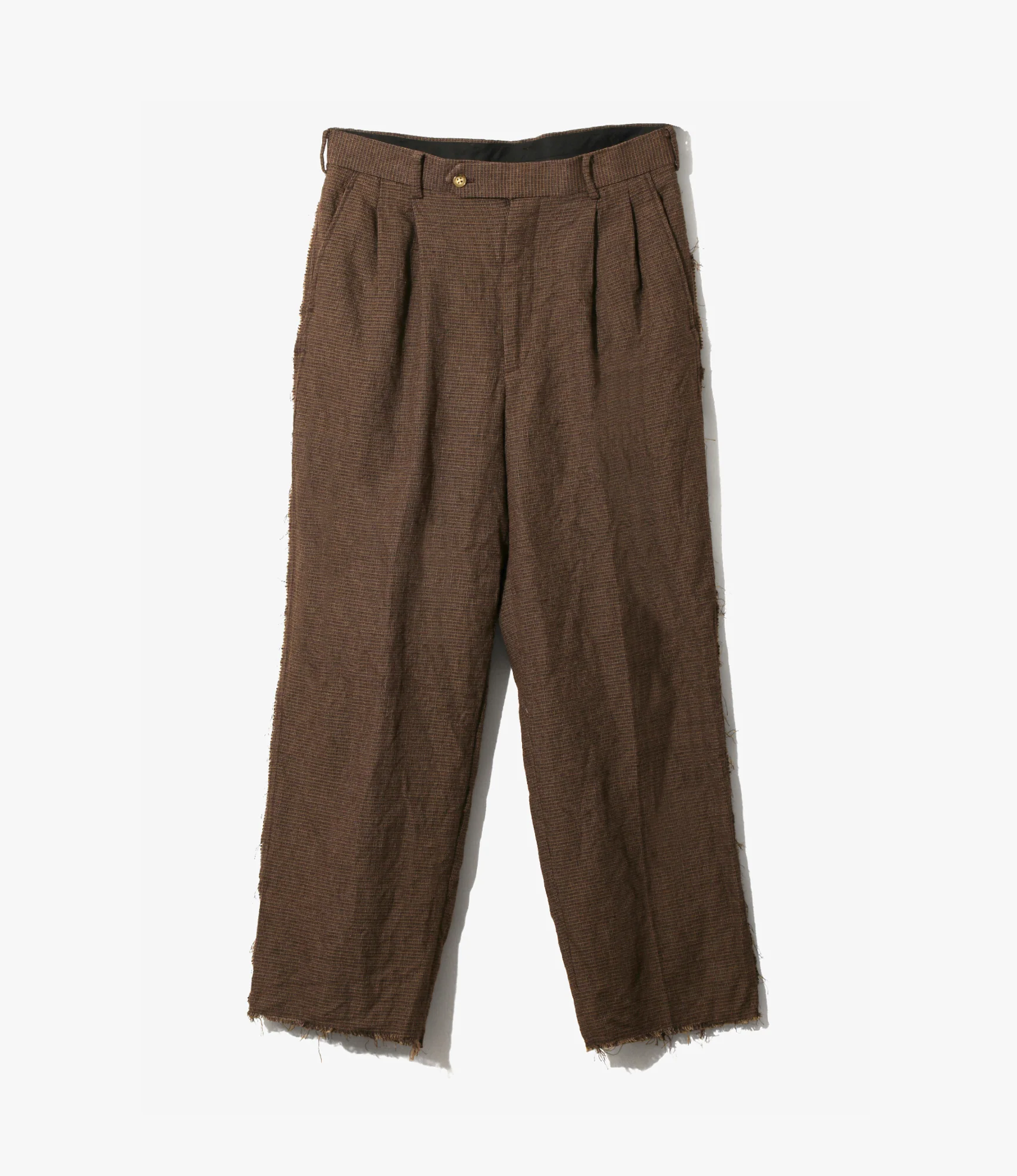 Raw Edge Trouser – Brown Houndstooth Linen/Wool Blend