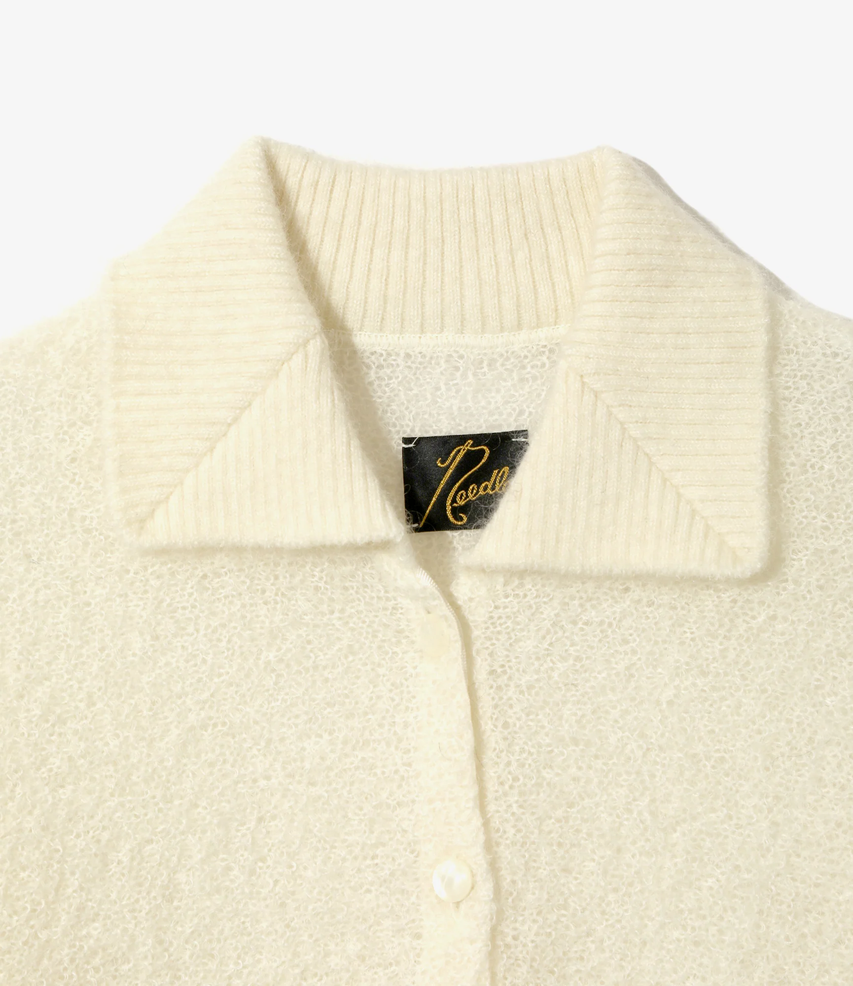 Round Collar Cardigan – Ivory Woven Crepe - Image 3