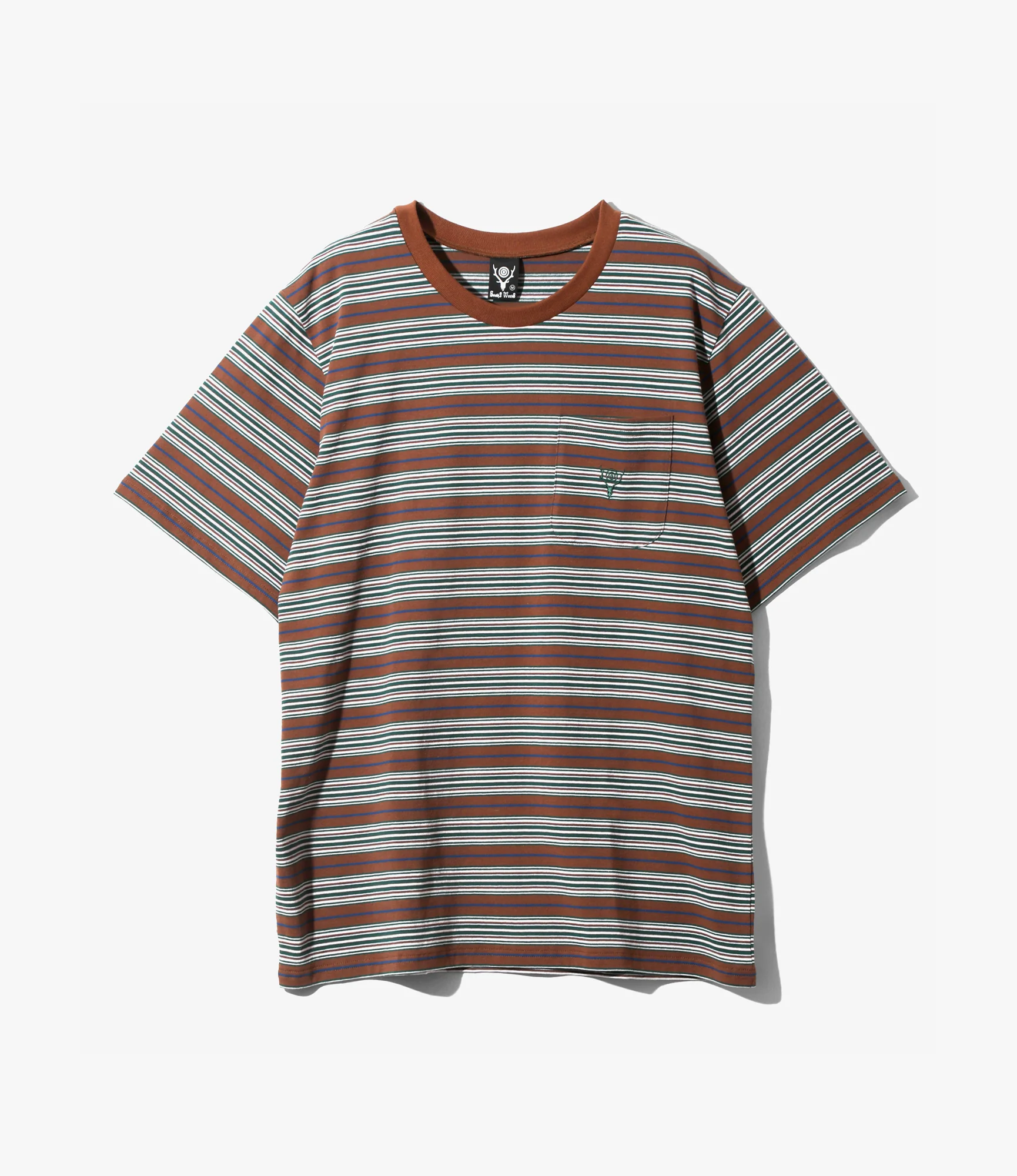 Round Pocket T-Shirt – Brown Wide Stripe Jersey