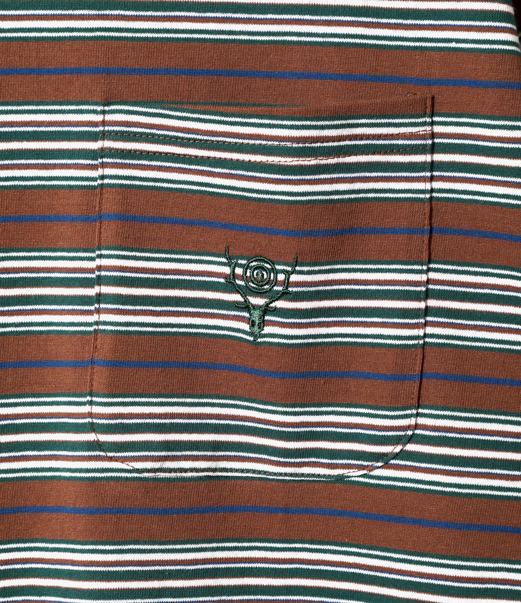 Round Pocket T-Shirt – Brown Wide Stripe Jersey - Image 2