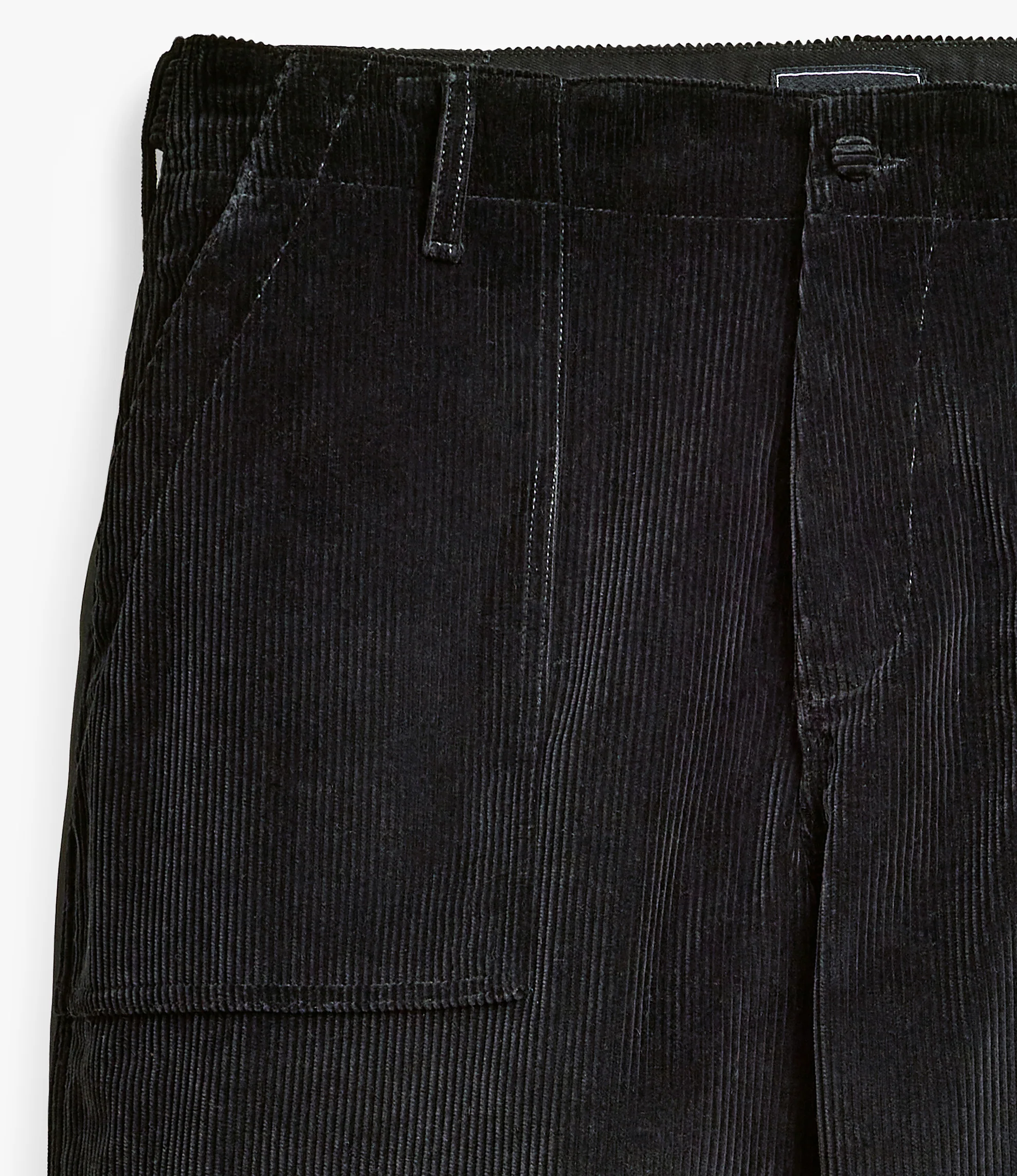 Side Stripe Wide Fatigue Pant – Black Corduroy - Image 3