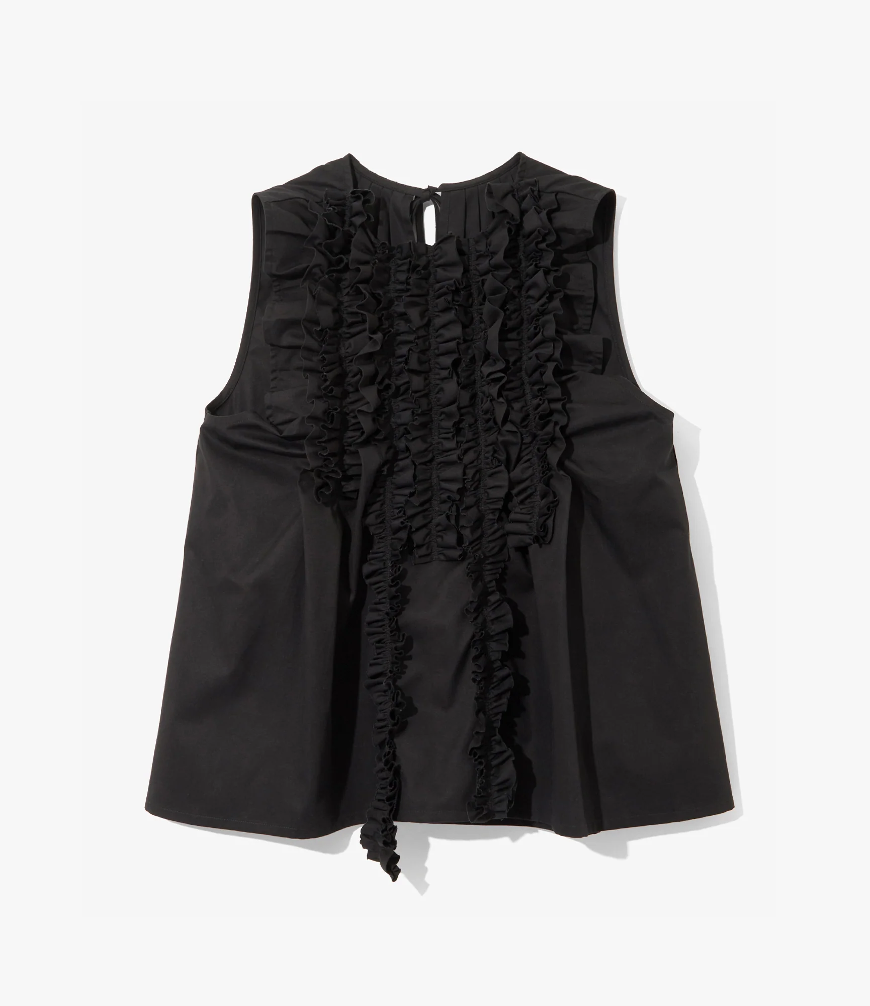 Sleeveless Frill Shirt – Black Twill