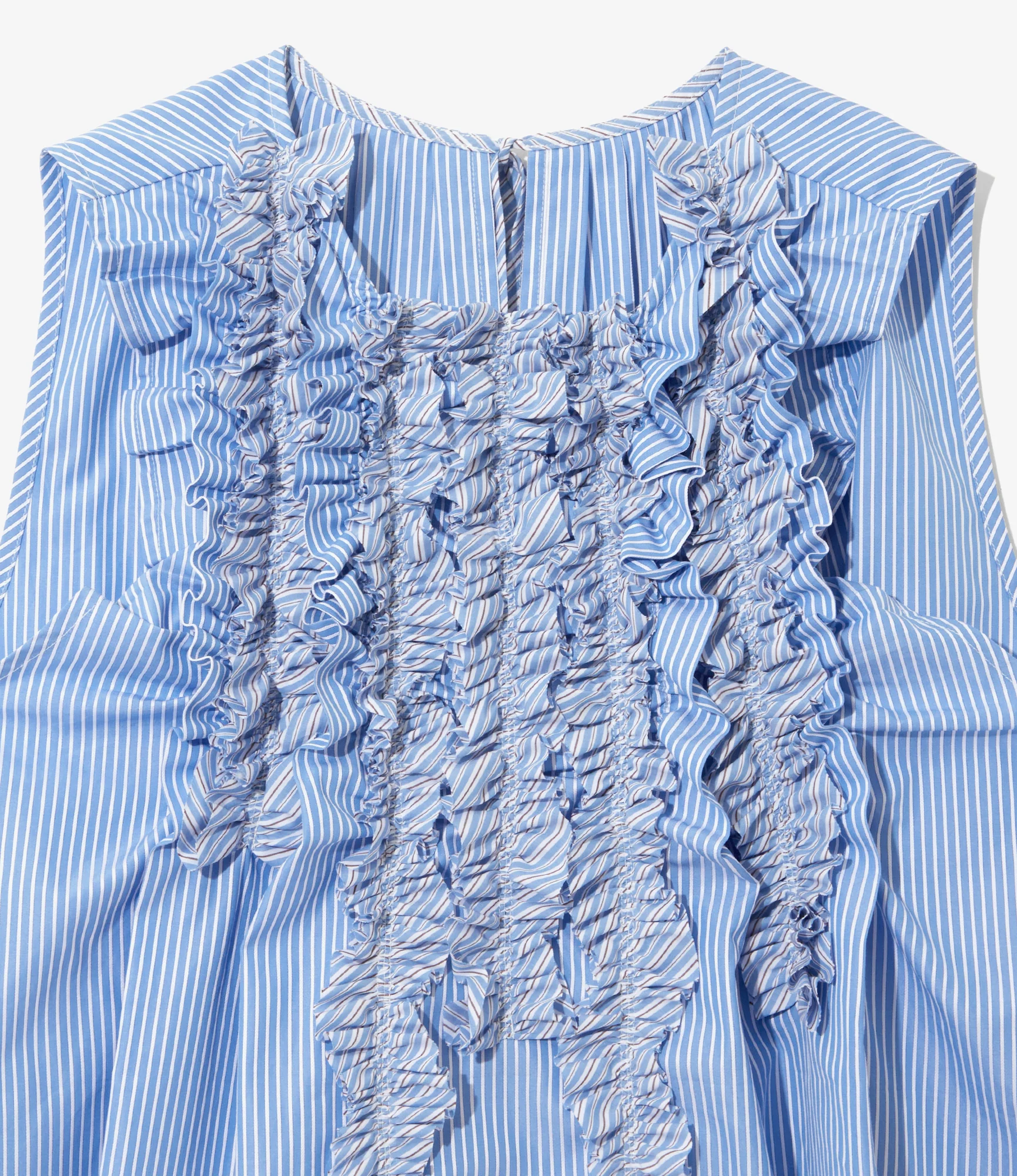 Sleeveless Frill Shirt – Sax Blue Stripe - Image 2