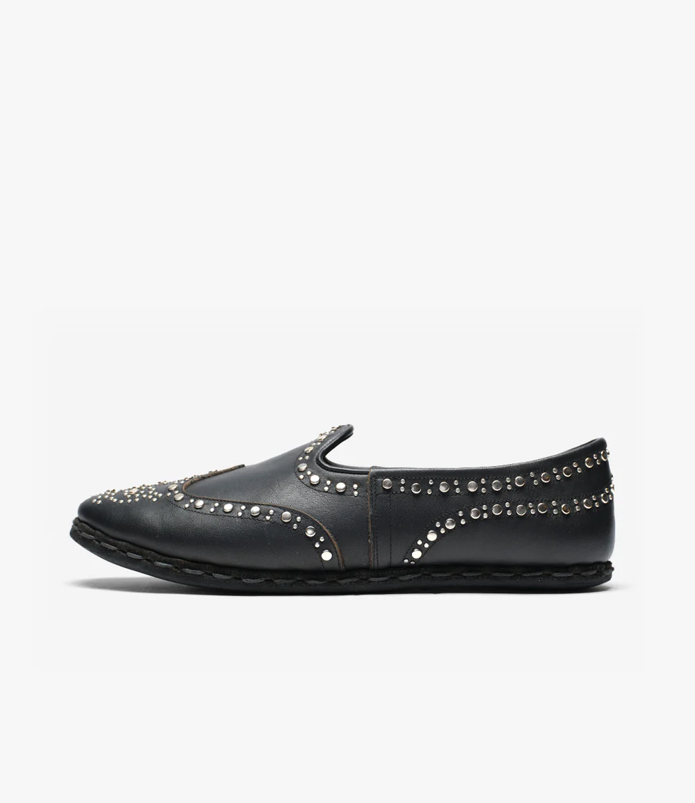 Studded Sabah Slipper – Black Leather