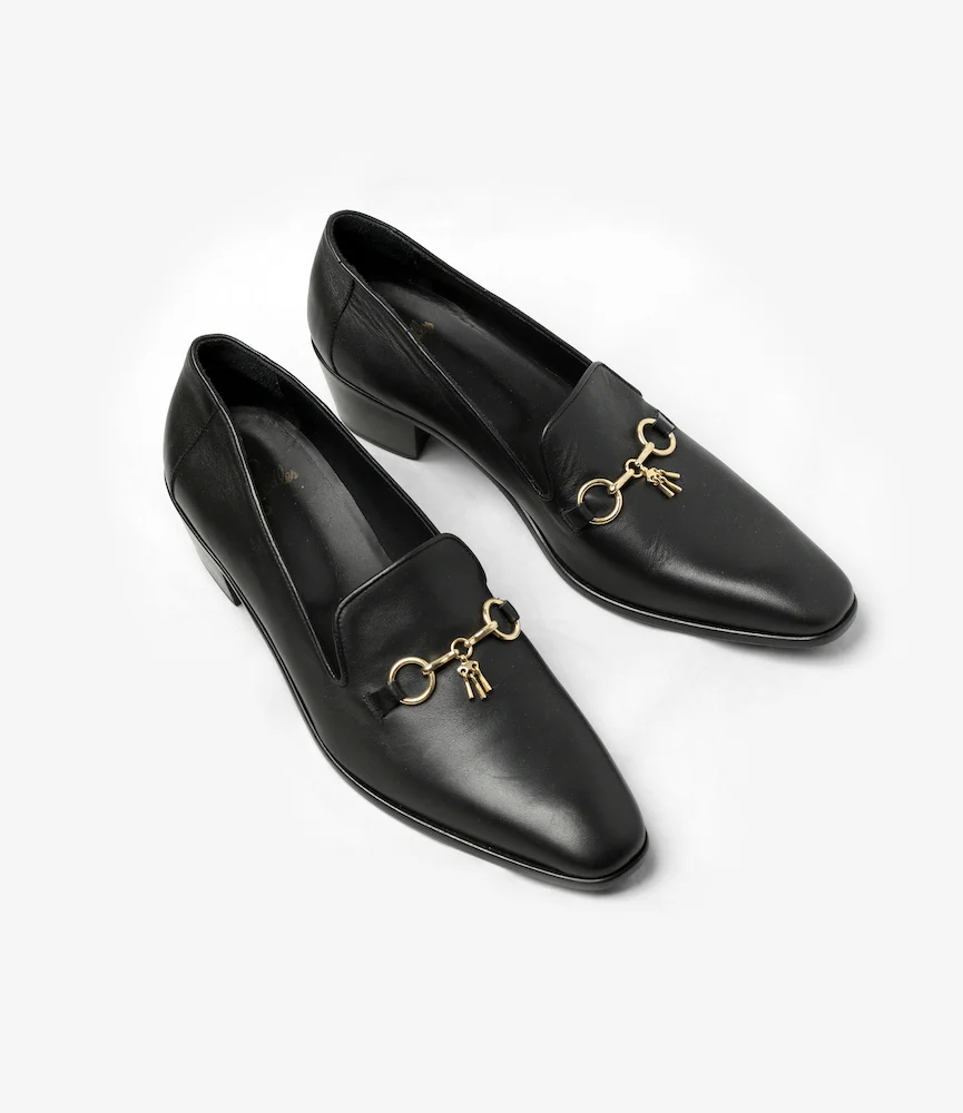 Tassel Bit Heeled Opera Shoe – Black Leather - Image 6