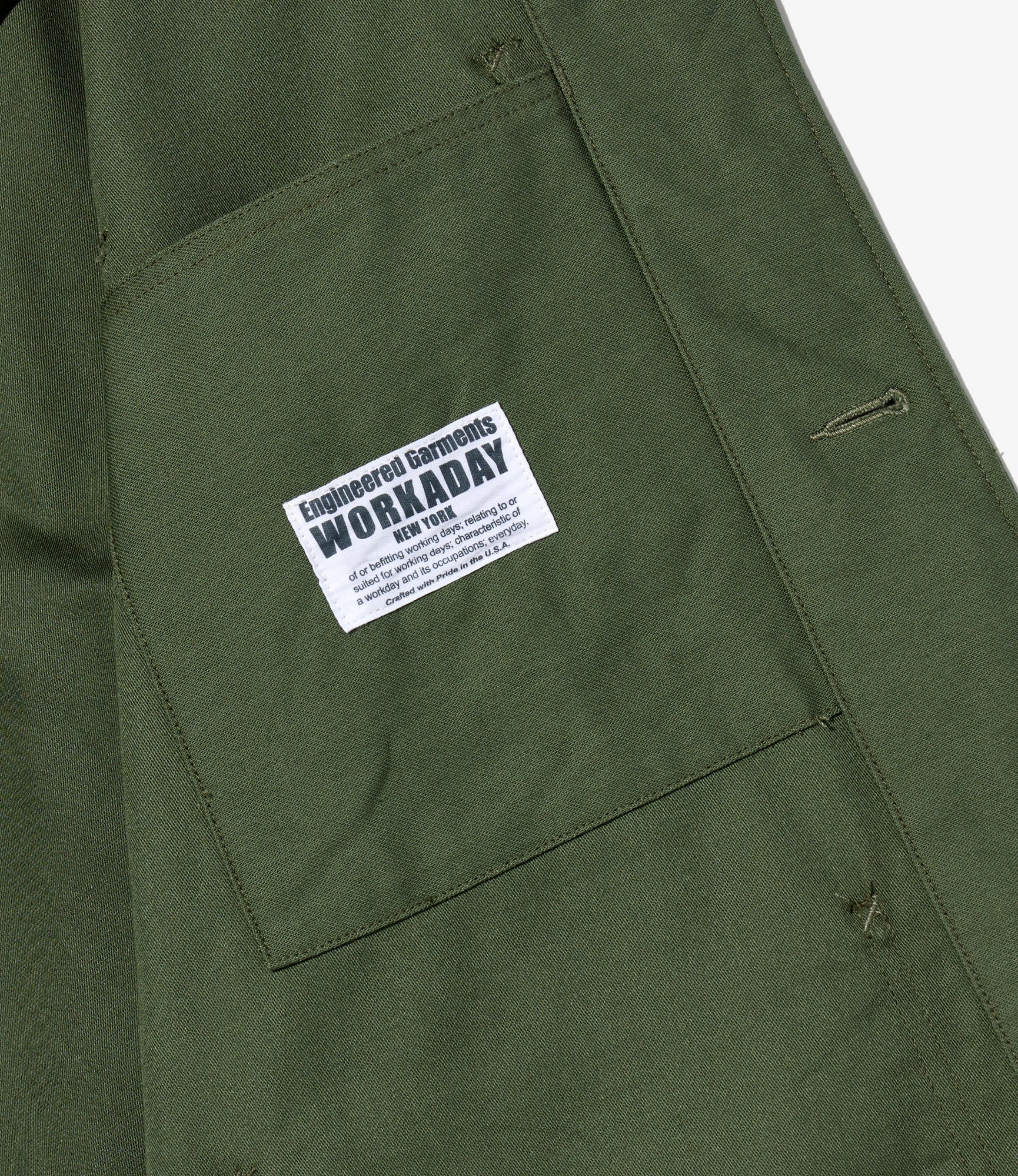 Utility Jacket (Tunnel Shank Buttons) – Olive Reversed Sateen - Image 4