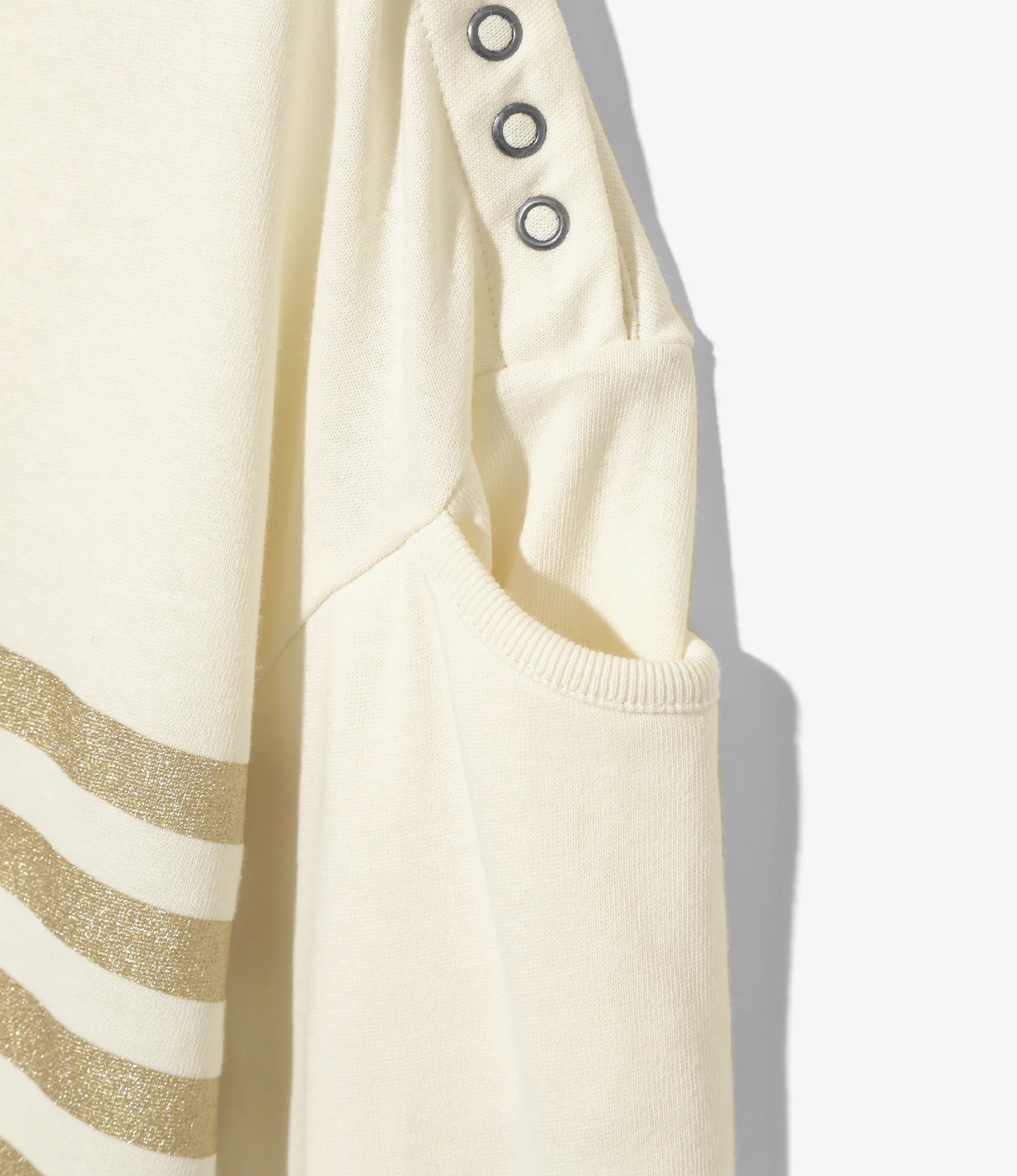 Fisherman Boat Neck Snap Shoulder Shirt – Off White/Metallic Stripe - Image 3